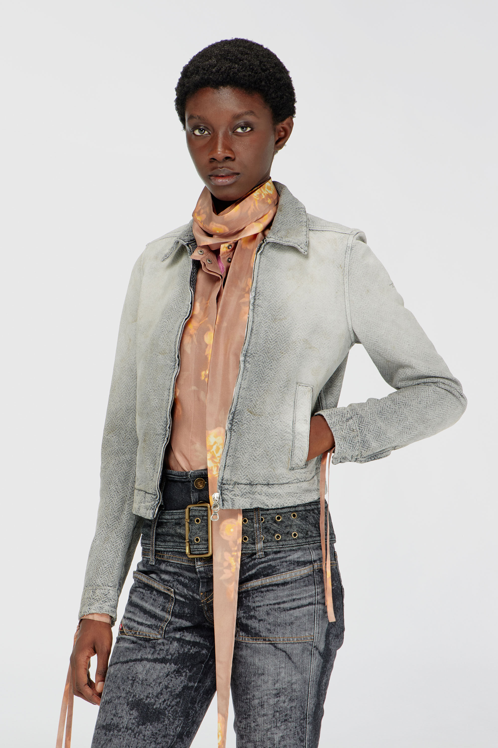 Diesel - DE-CORB, Woman's Jacket in distressed herringbone denim in Light Grey - 3