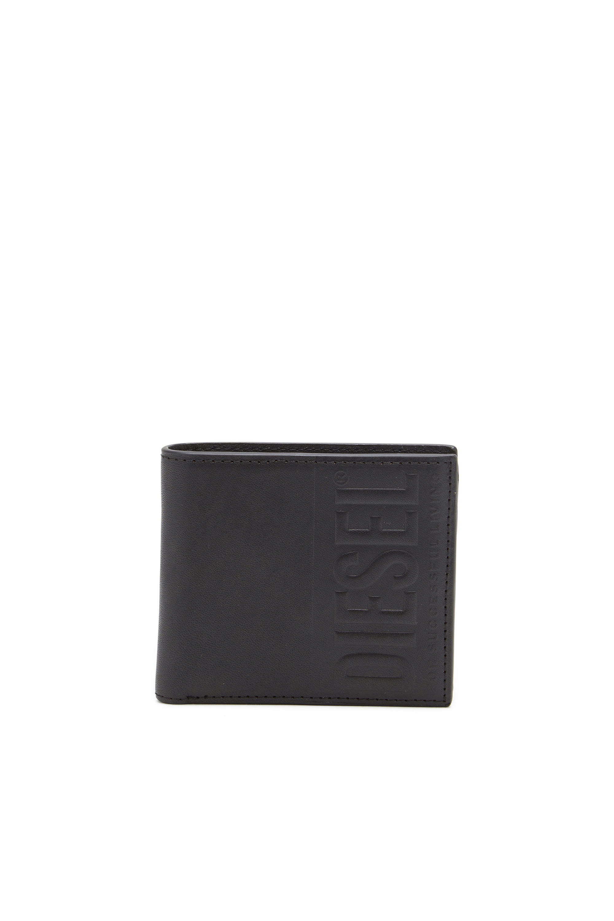 Diesel - DSL 3D BI-FOLD COIN S, Man Leather bi-fold wallet with embossed logo in Black - Image 1