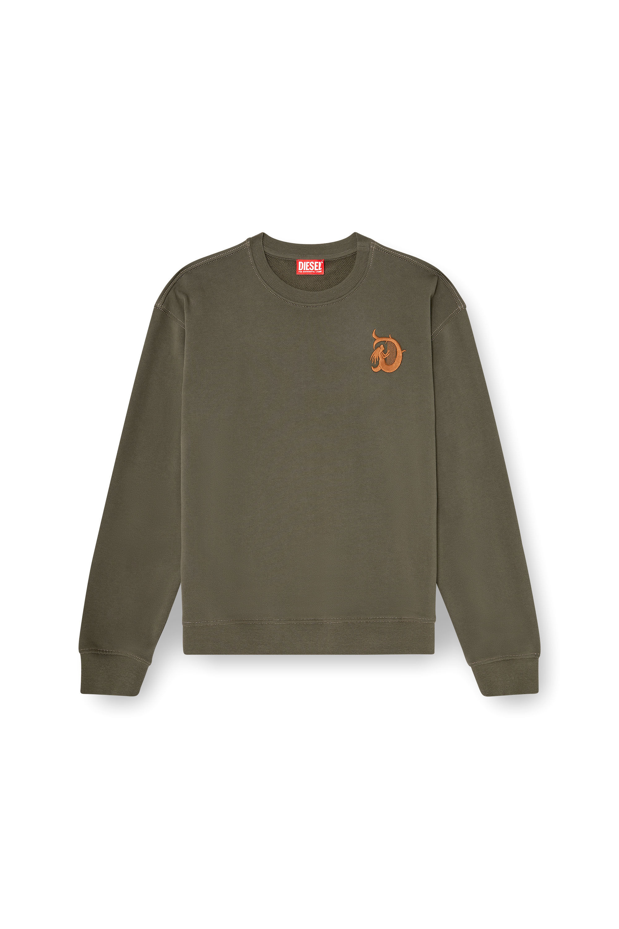 Diesel - S-NORM-AA4, Man's Sweatshirt with embroidery and flock print in Military Green - 2