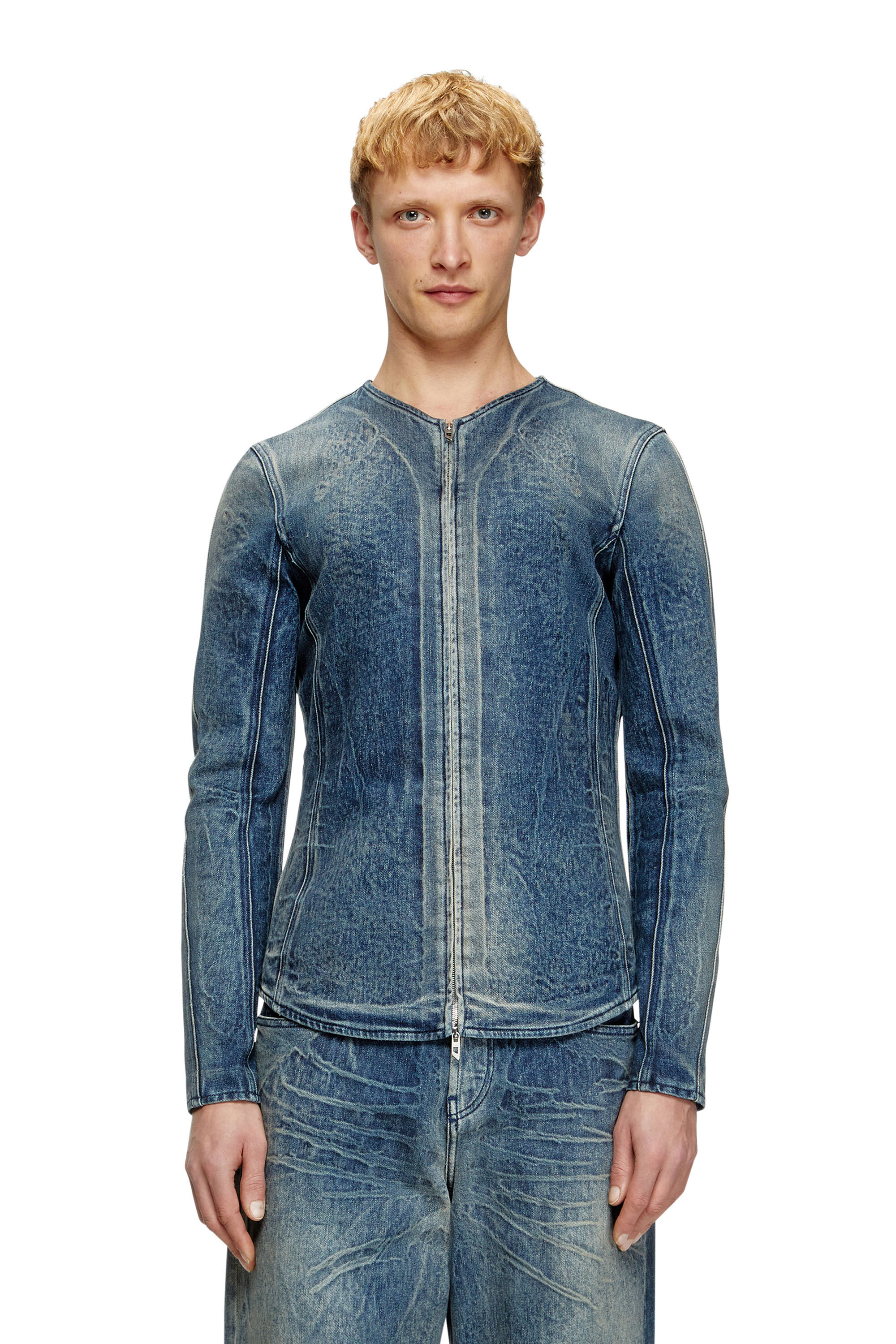Diesel - D-CARDI-FSG, Man's Jacket in Ghost Embossed denim in Medium blue - 3