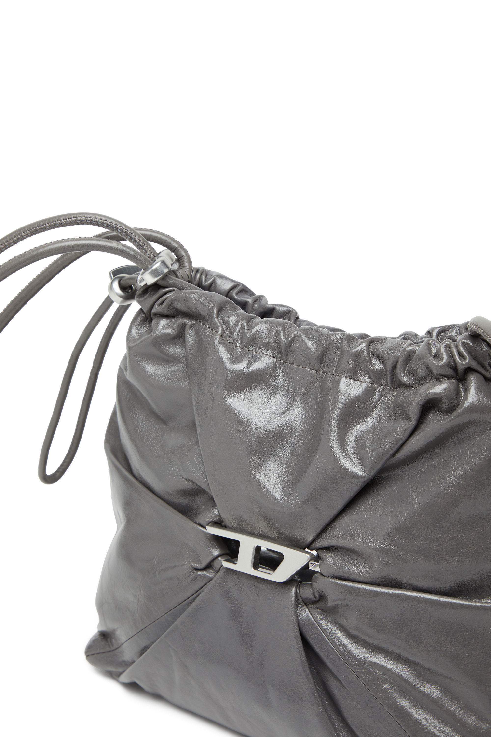Diesel - SCRUNCH-D BUCKET, Woman's Scrunch-D-Bucket bag in shiny wrinkled leather in Grey - 2