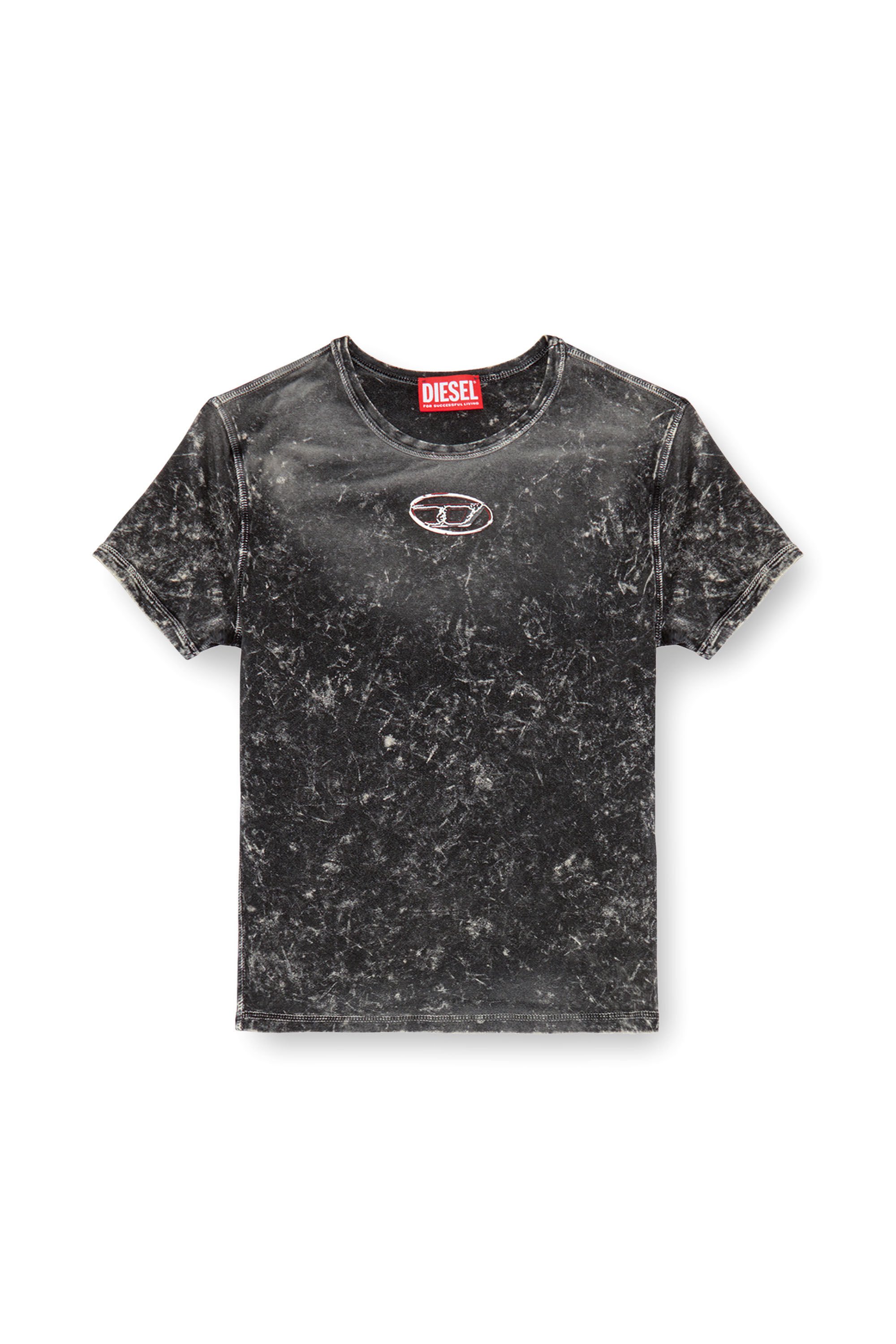 Diesel - T-UNCUTIES-P1, Woman Marble-effect T-shirt in stretch jersey in Black - Image 2