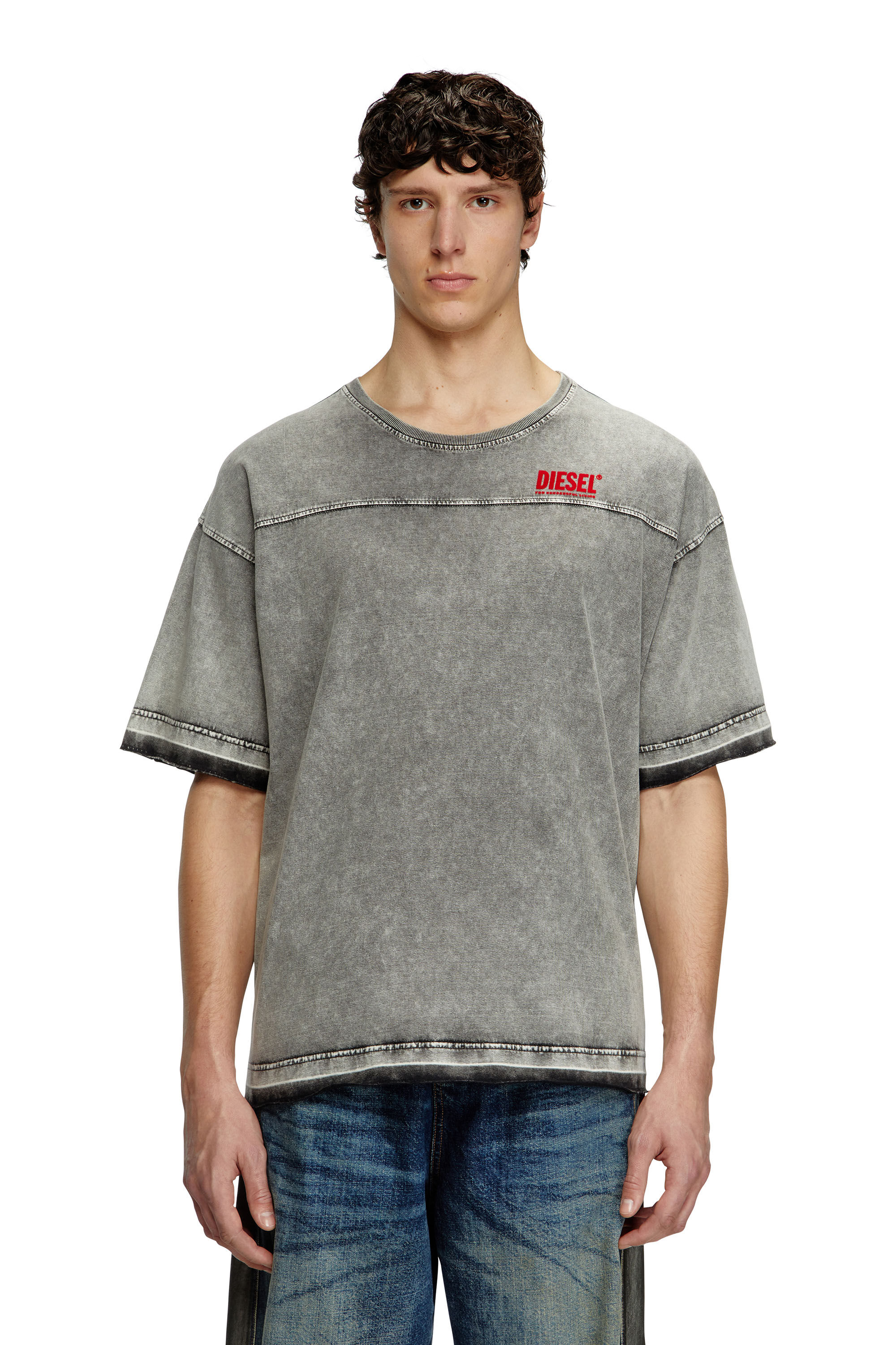 Men's Denim-look T-shirt with released hems | Grey | Diesel