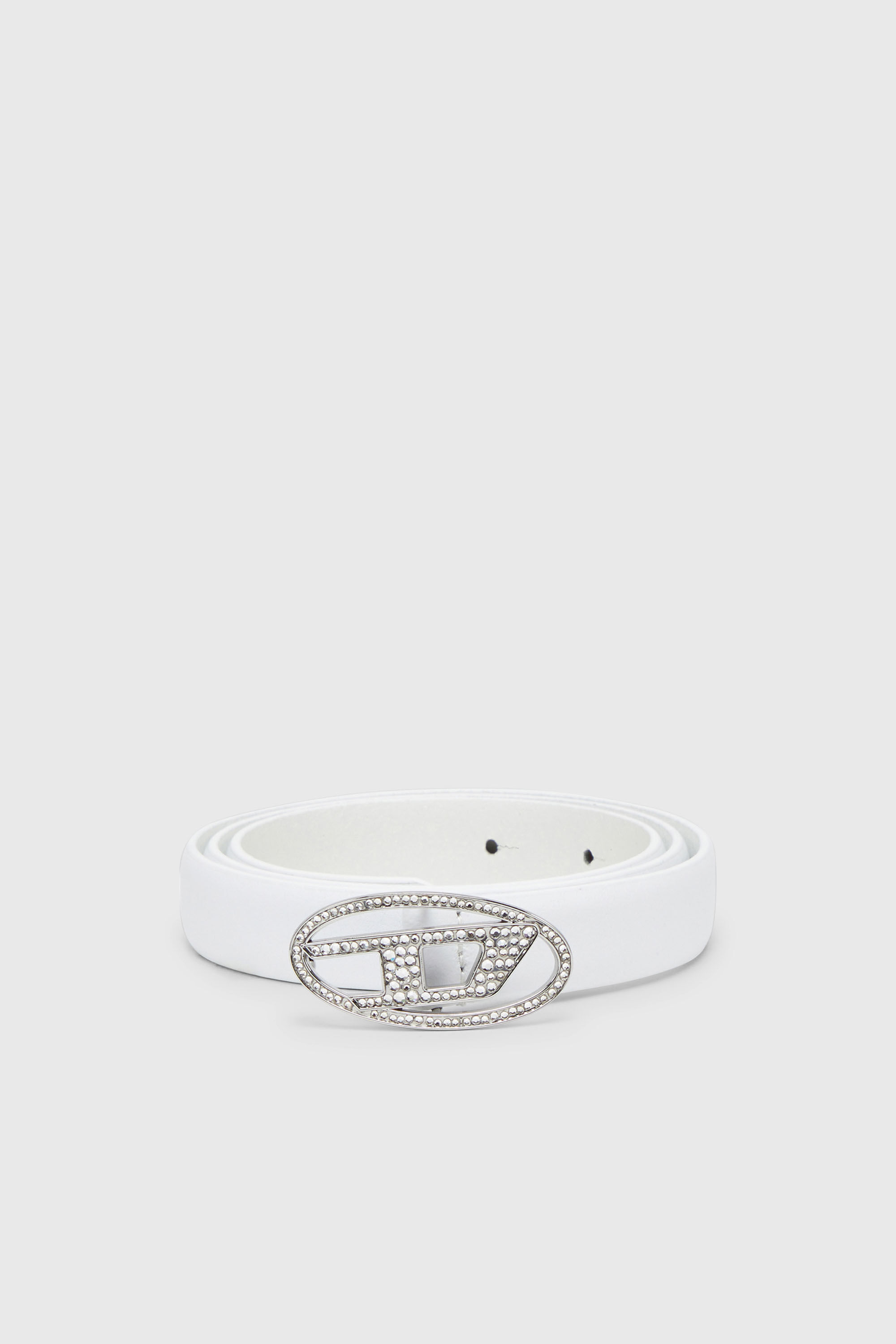 Diesel - B-1DR STRASS 20, Woman's 1.9cm slim leather belt with crystal buckle in White - 1