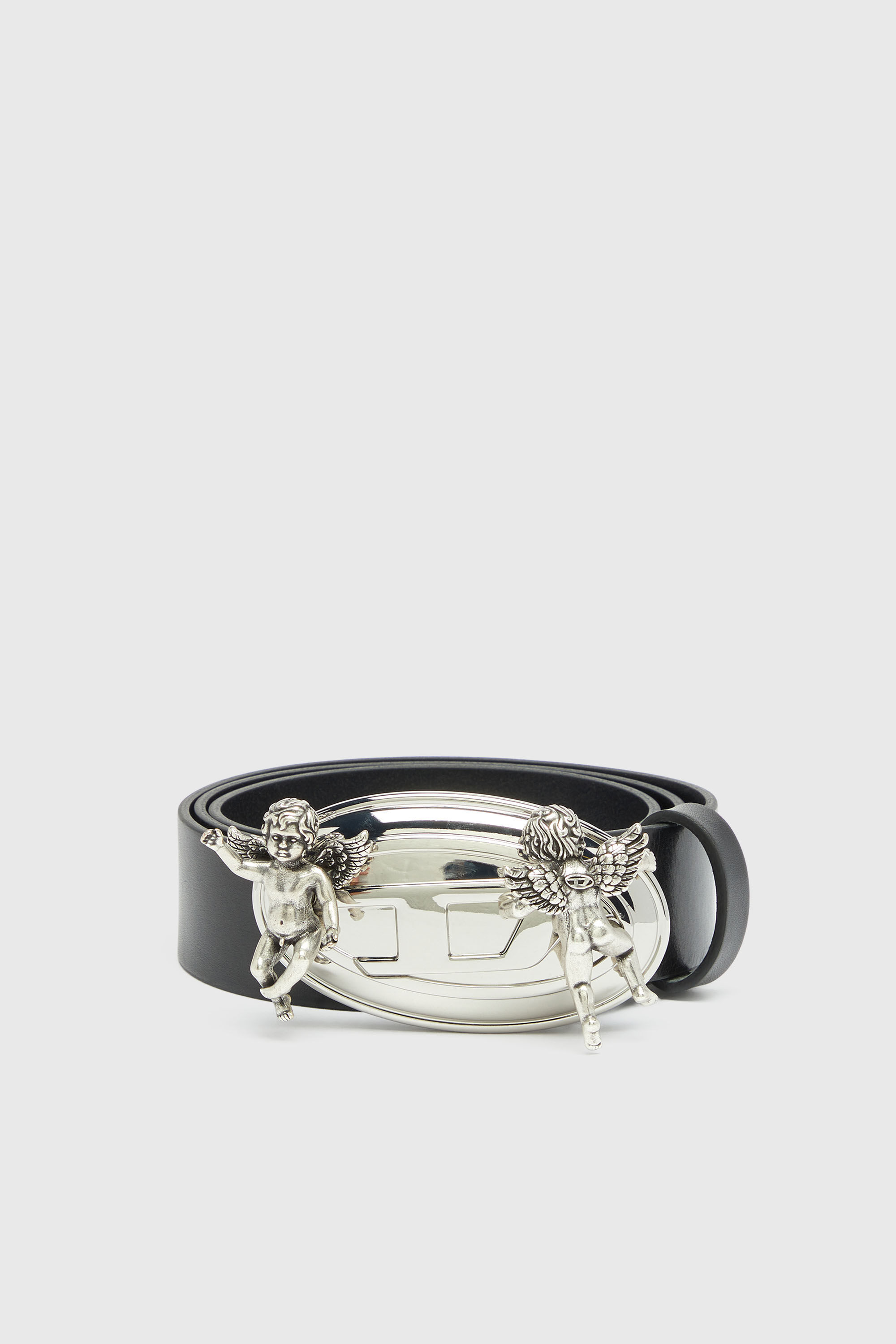 Diesel - B-OVAL ANGELS 35, Woman's 3.5cm leather belt with cherub Oval D buckle in Black - 1