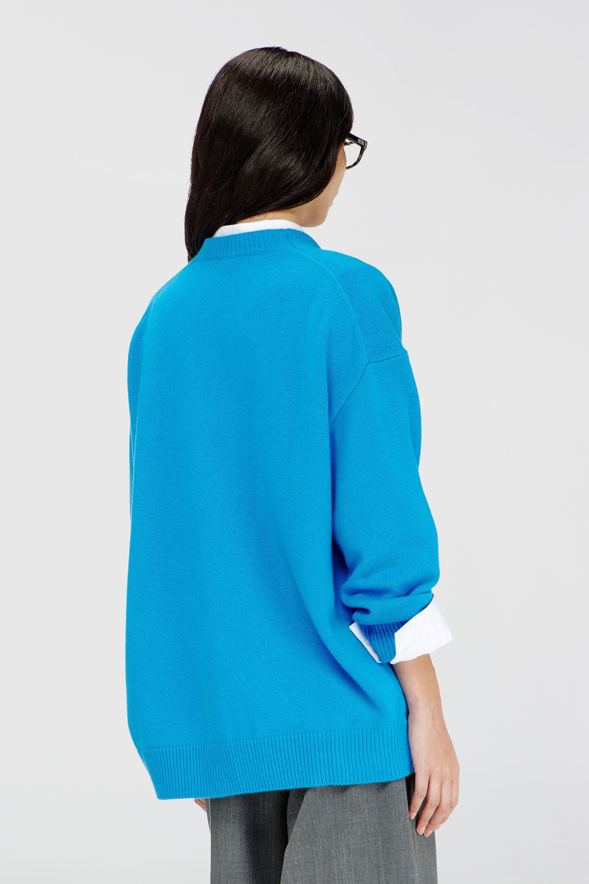 Diesel - M-IMIRA, Woman's Wool V-neck cardigan with neck logo in Azure - 4