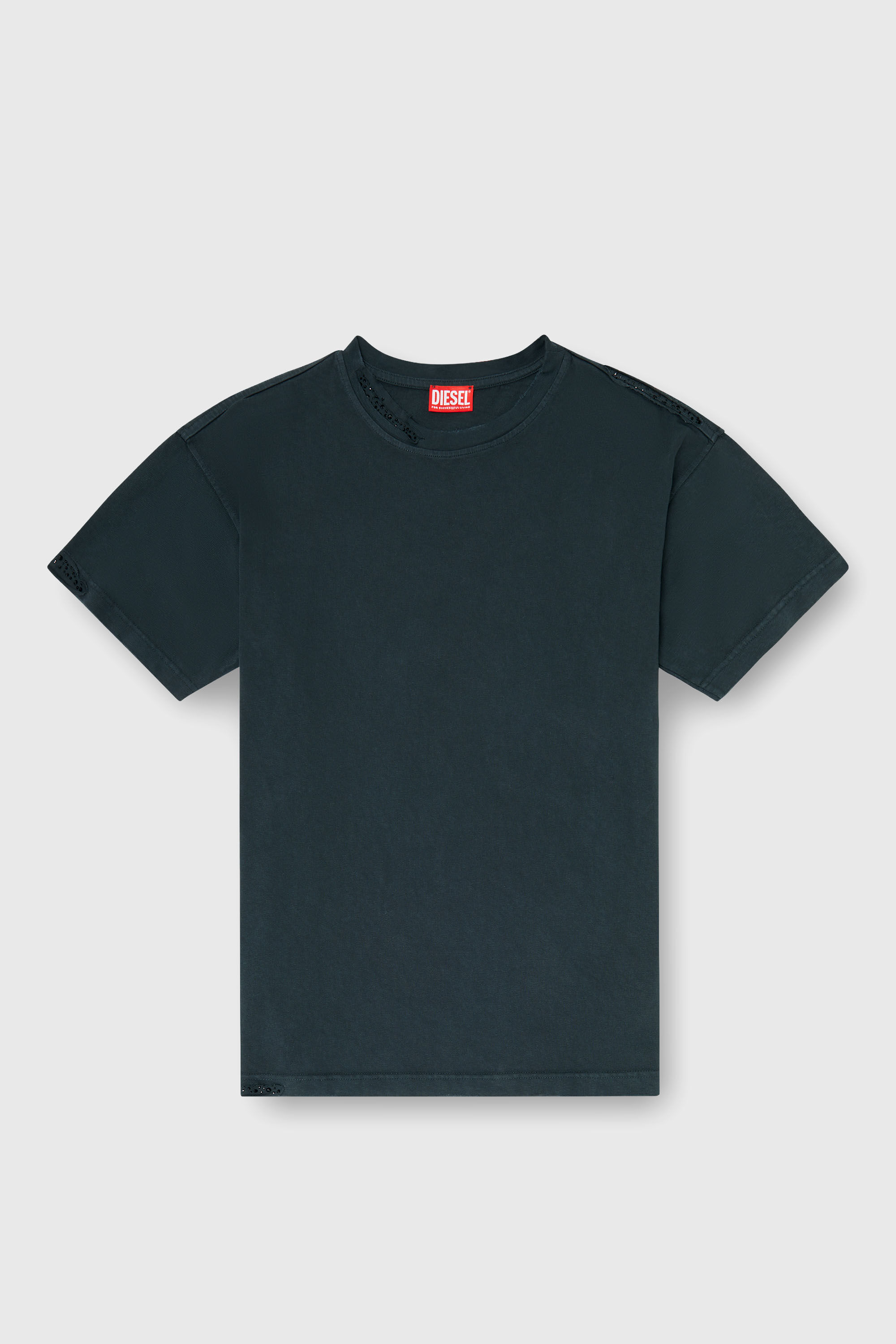 Diesel - T-NORM-CRYSTALS, Man's T-shirt with frayed edges and crystal details in Black - 2