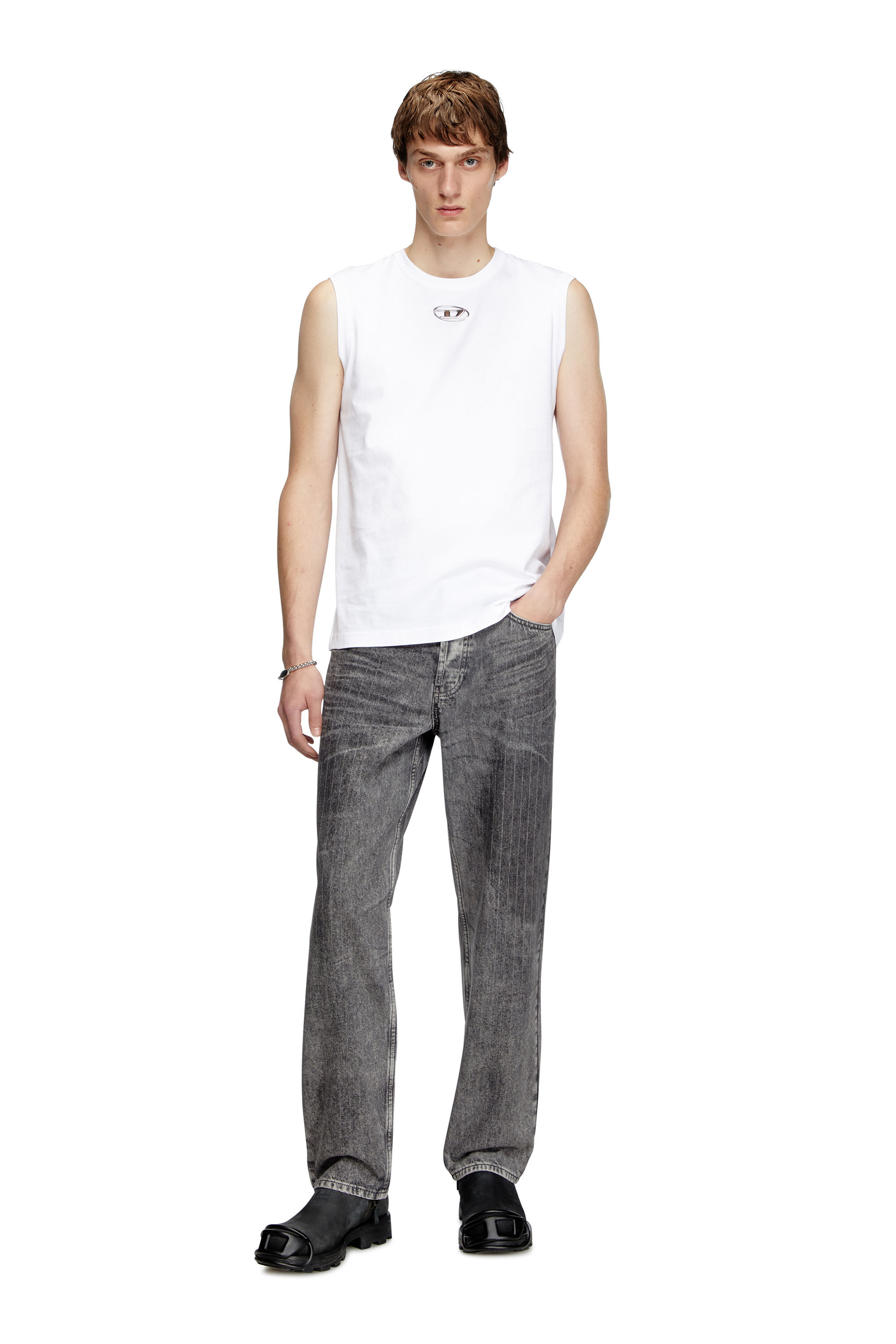 Diesel - T-BISCO-OD, Man's Tank top with metallic Oval D in White - 1