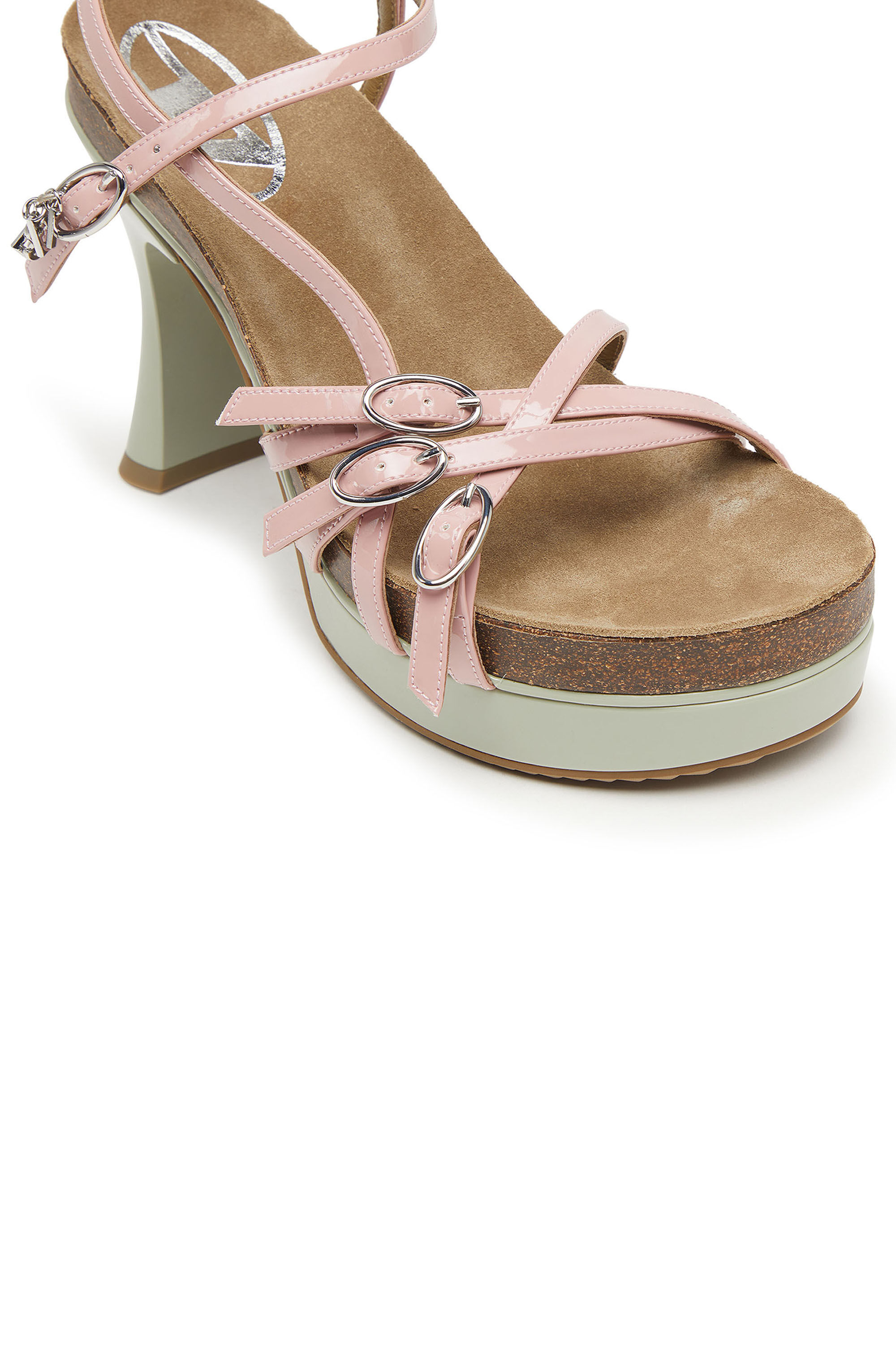 Diesel - D-WOODSTOCK 105 SANDAL, Woman's D-Woodstock-Strappy platform sandals in glossy PU in Pink/White - 6