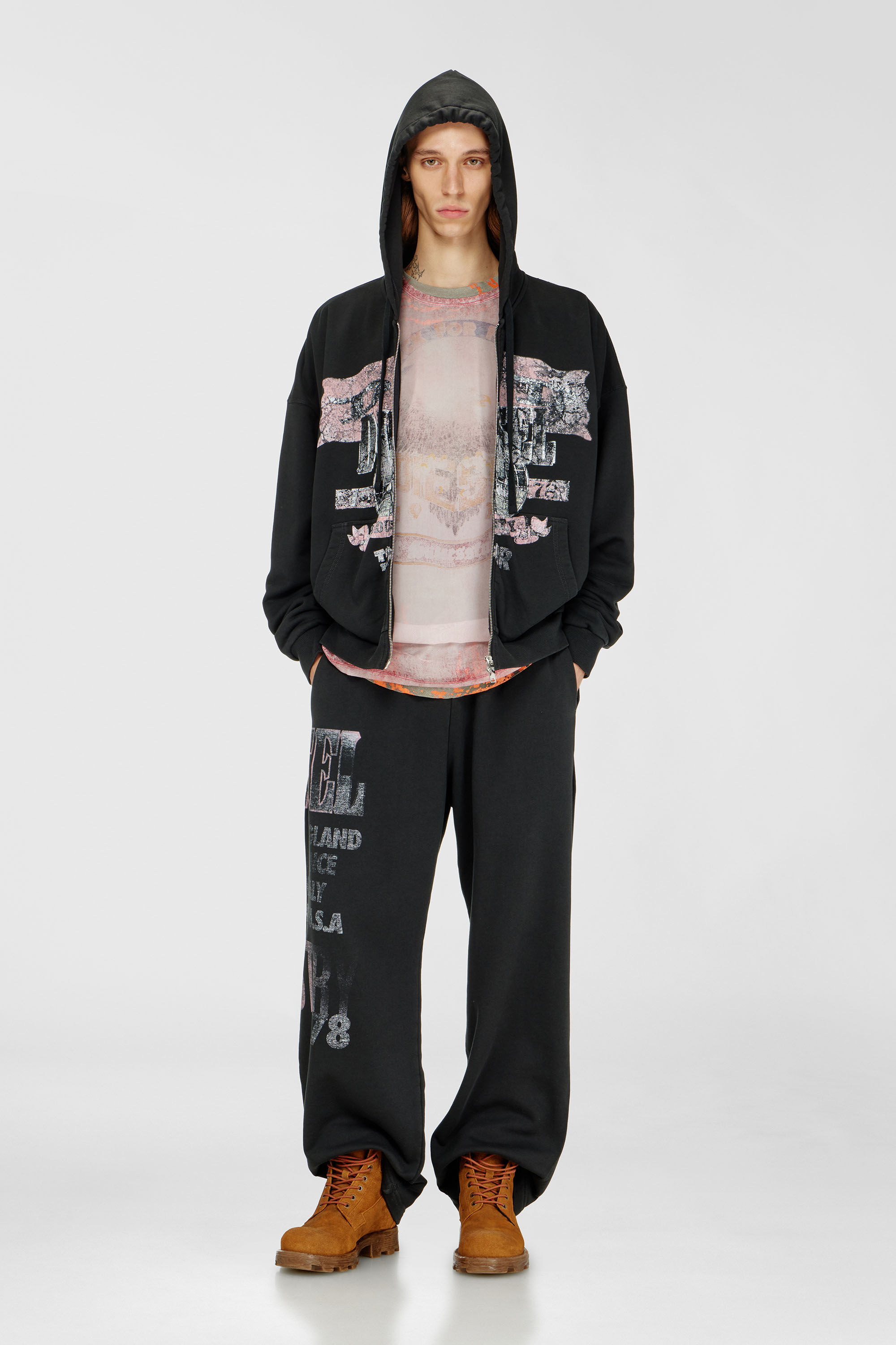 Diesel - S-WILL-ZIP, Man's Zip-up hoodie with concert graphics in Black - 1