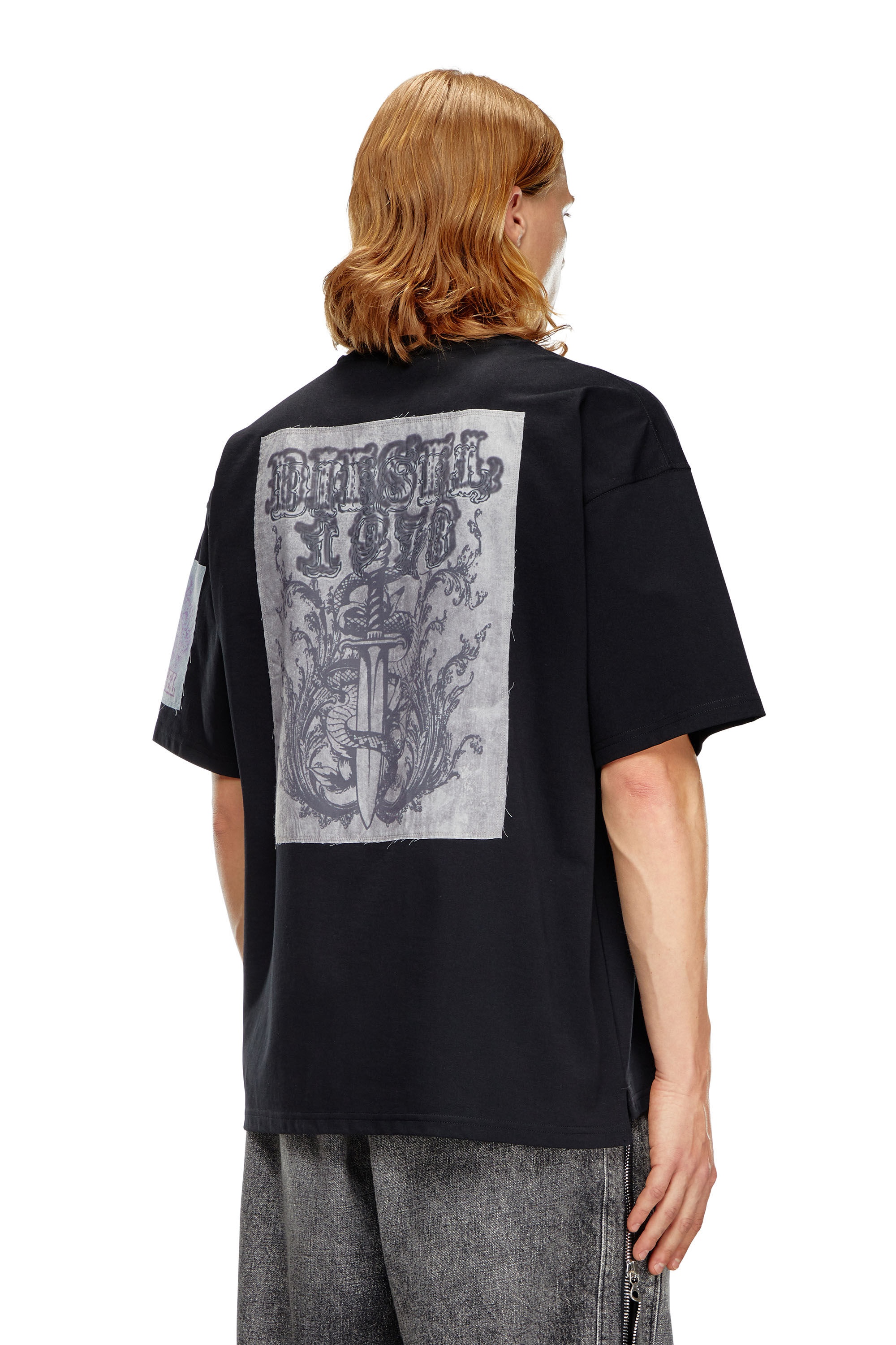 Diesel - T-BOXT-SLITS-Q10, Man's T-shirt with raw-cut printed patches in Black - 4