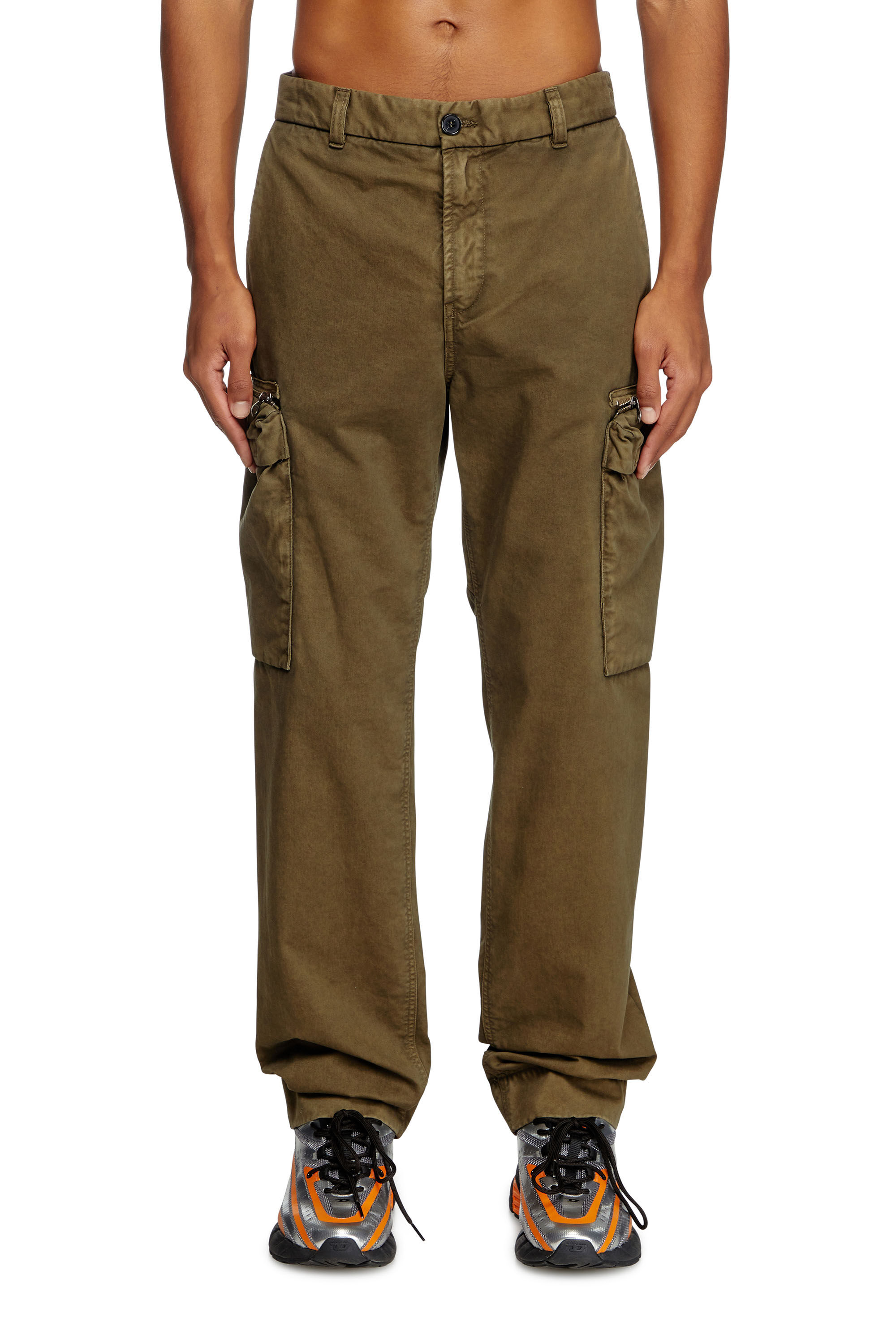 Diesel - P-YE, Man's Pants in faded peachskin twill in Military Green - 3