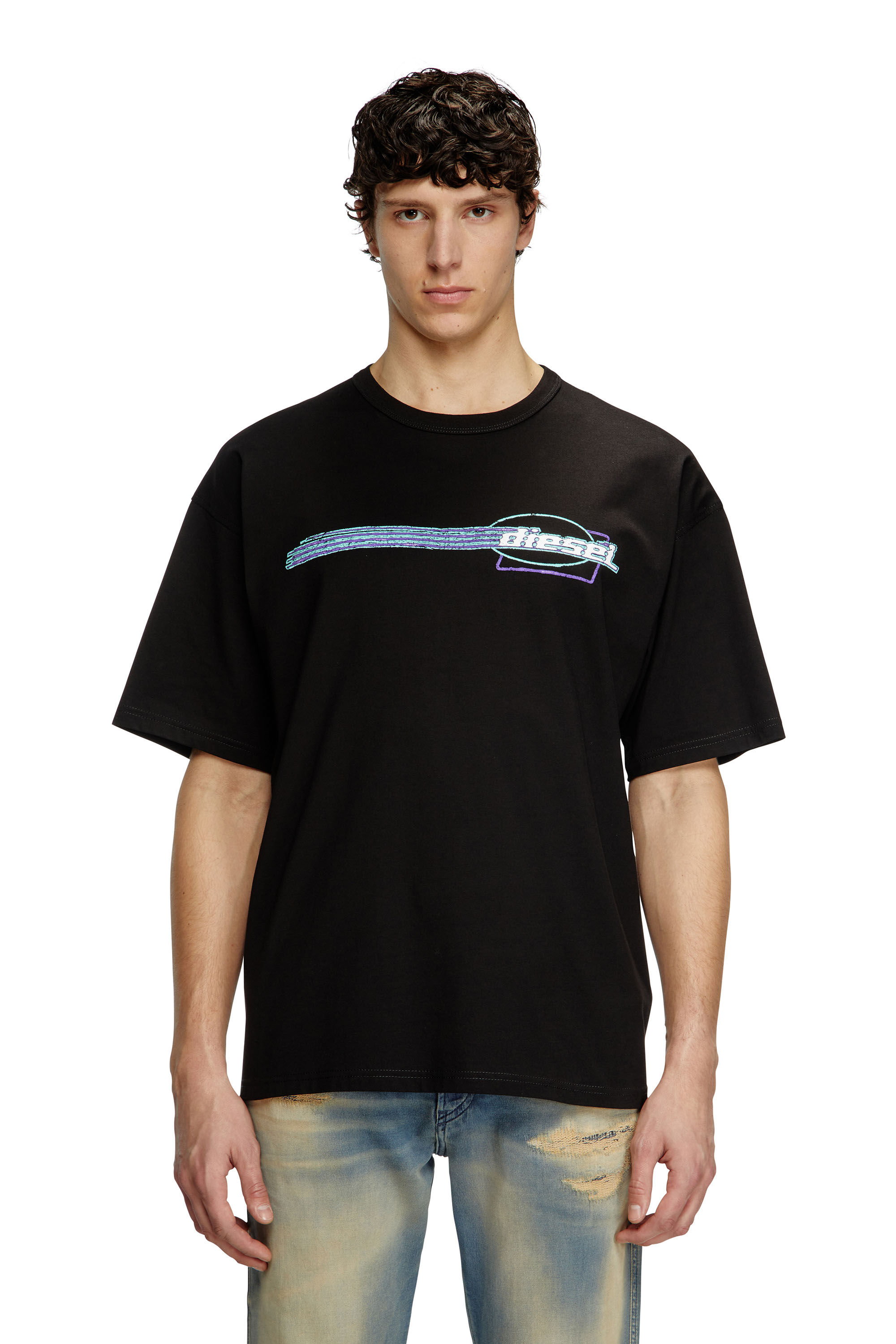 Diesel - T-BOXT-R16, Man's T-shirt with flocked logo graphics in Black - 3