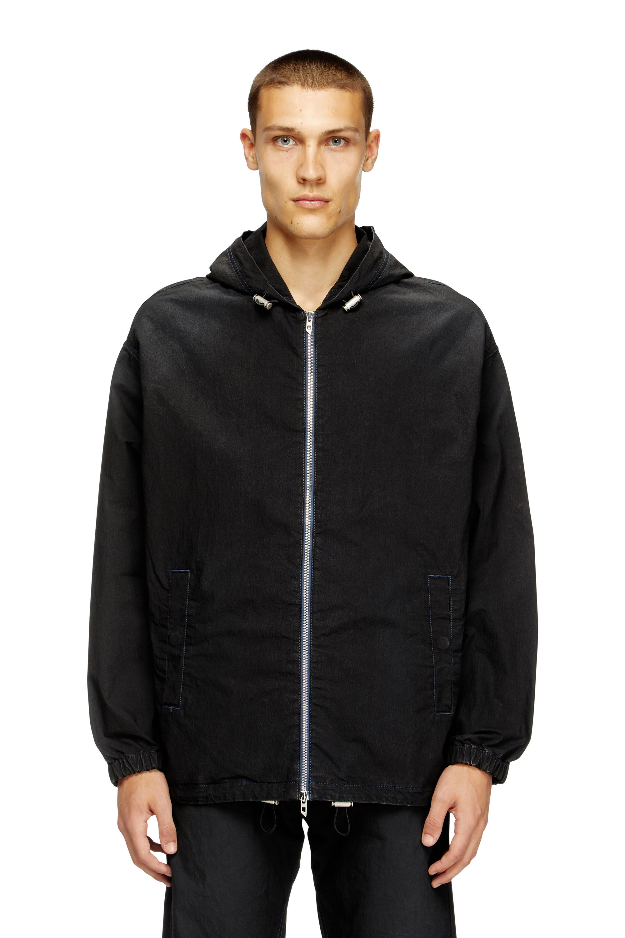 Diesel - D-WYNNY JOGG, Man's Hooded technical JoggJeans jacket in Black/Dark grey - 3