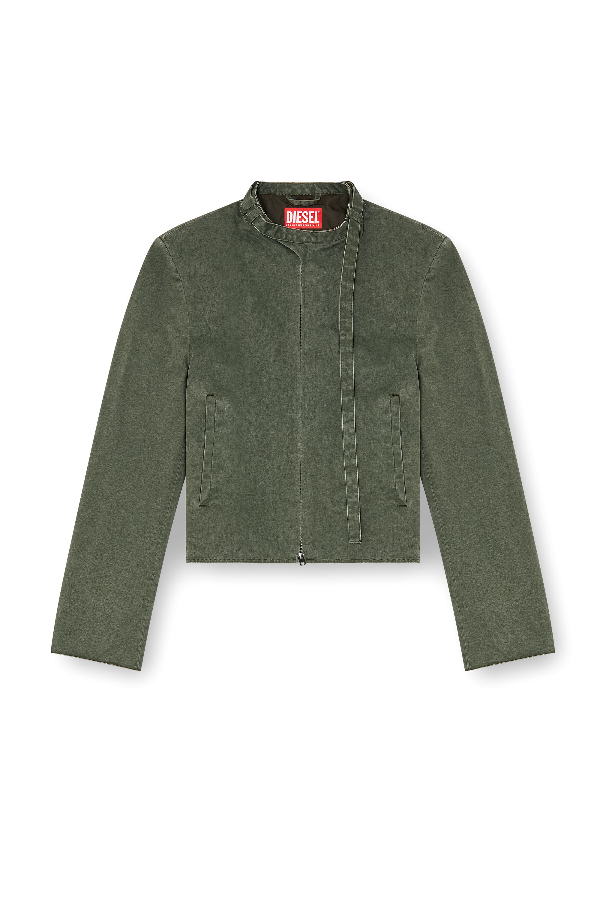Diesel - J-NURIEL-CO, Man's Coated cotton-twill jacket with biker details in Green - 2