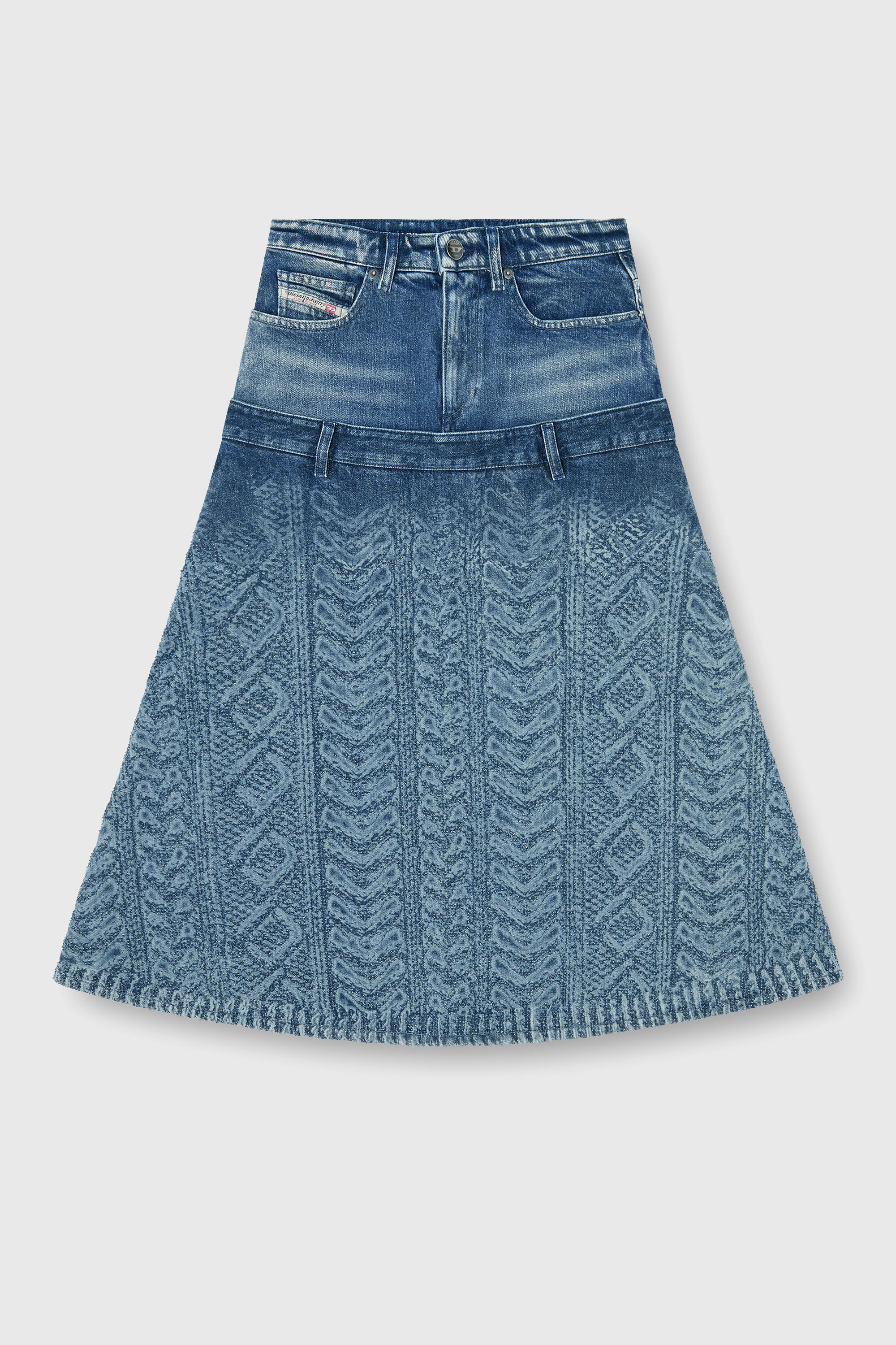 Diesel - DE-VORYA-S1, Woman's Midi skirt in cable-knit-effect denim in Medium blue - 2