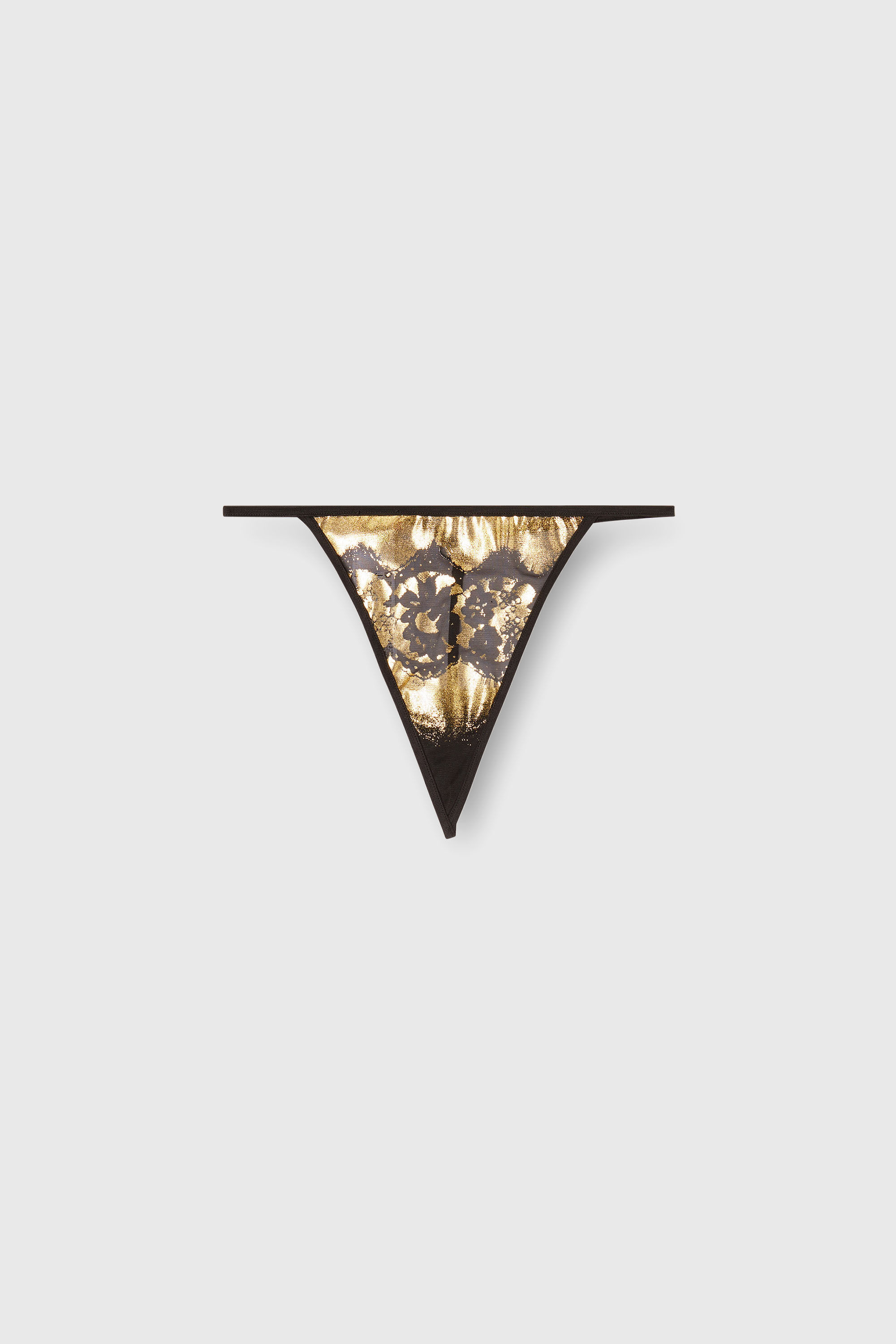 Diesel - D-STRING-GFT, Woman's Stretch-tulle thong with metallic lace effect in Black/Gold - 2