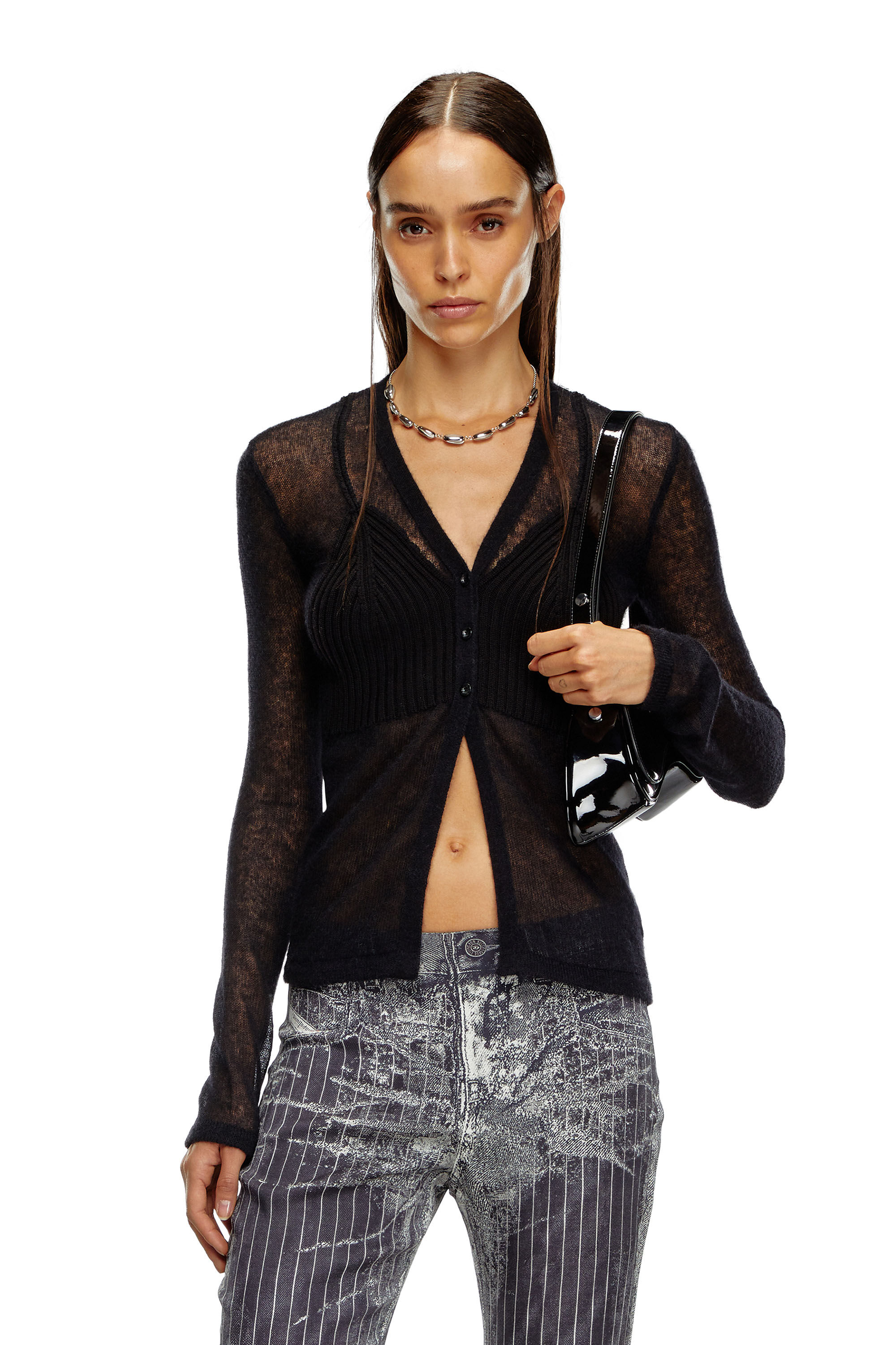 Diesel - M-ARINA, Woman Sheer cardigan with bra detail in Black - Image 3
