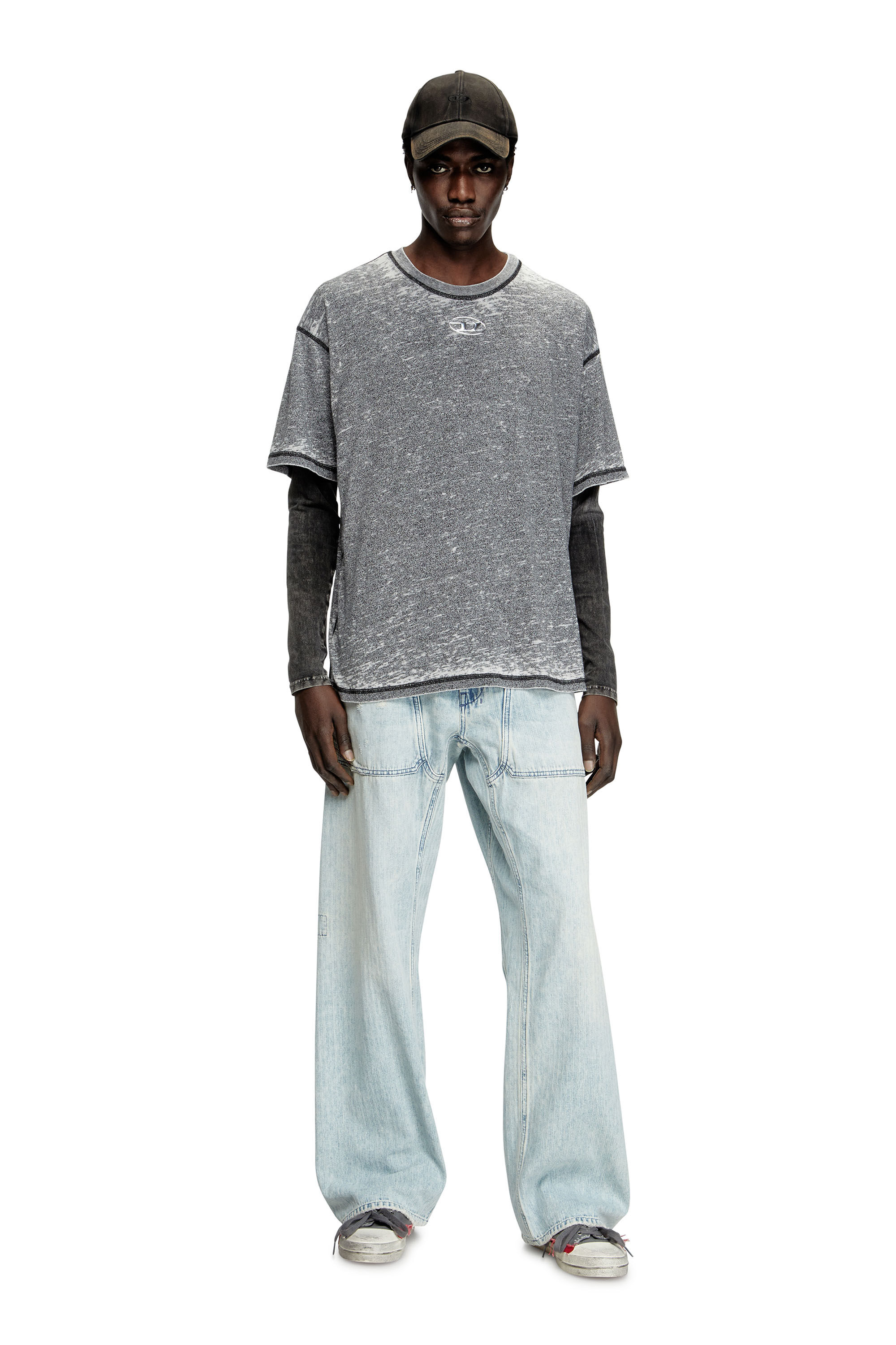 Diesel - T-BOXT-PAK, Man's Burnout T-shirt with metal-look logo in Grey - 1