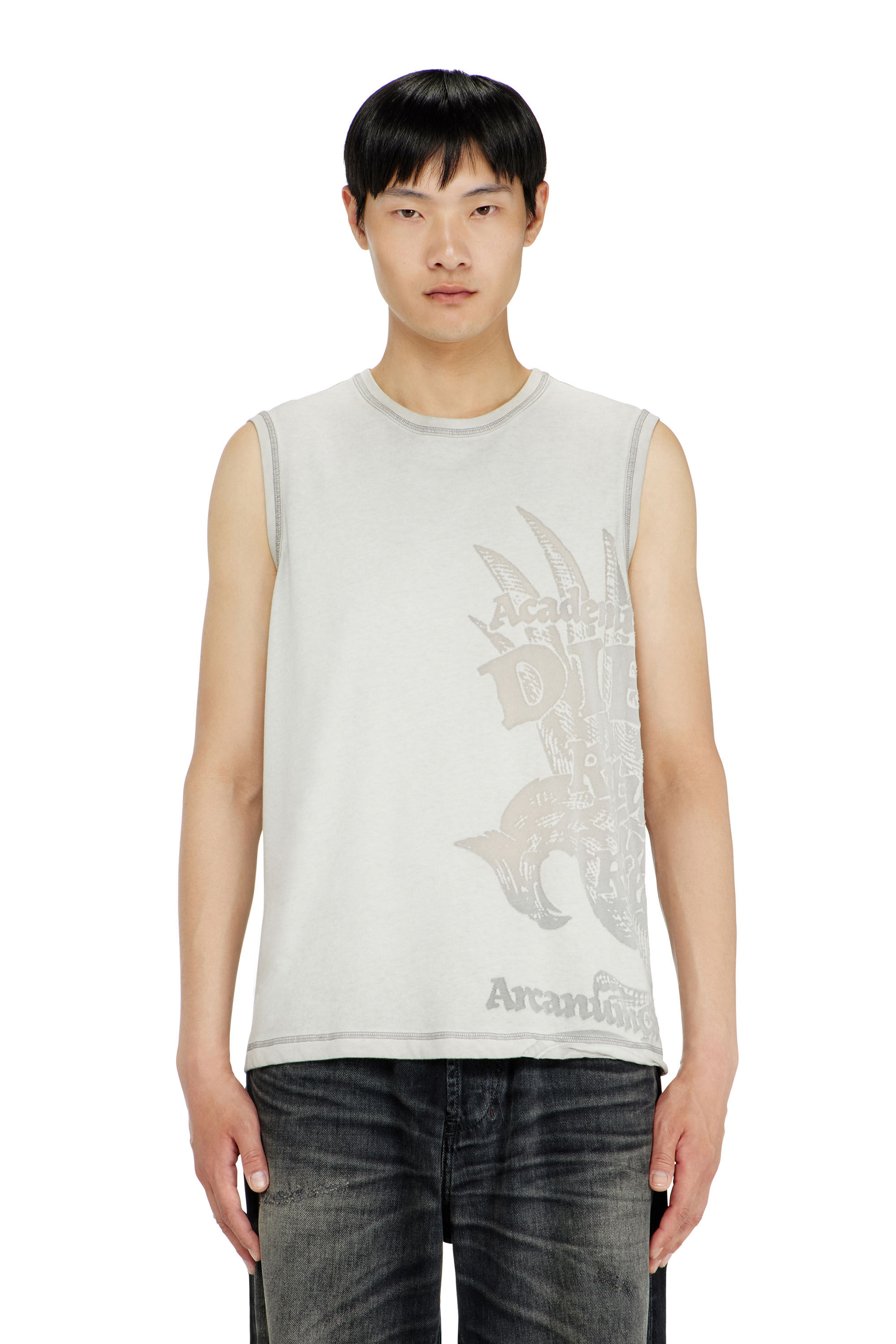 Diesel - T-RAWBISCO, Man's Sleeveless jersey top with embossed graphics in Light Grey - 3