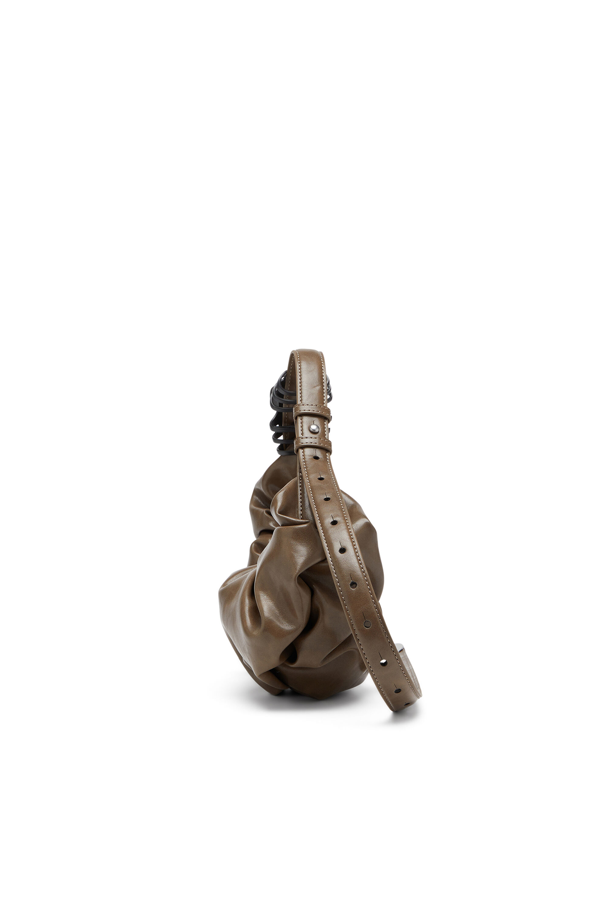 Diesel - GRAB-D HOBO S, Woman's Grab-D S-Small scrunched hobo bag in shiny PU in Brown - 4