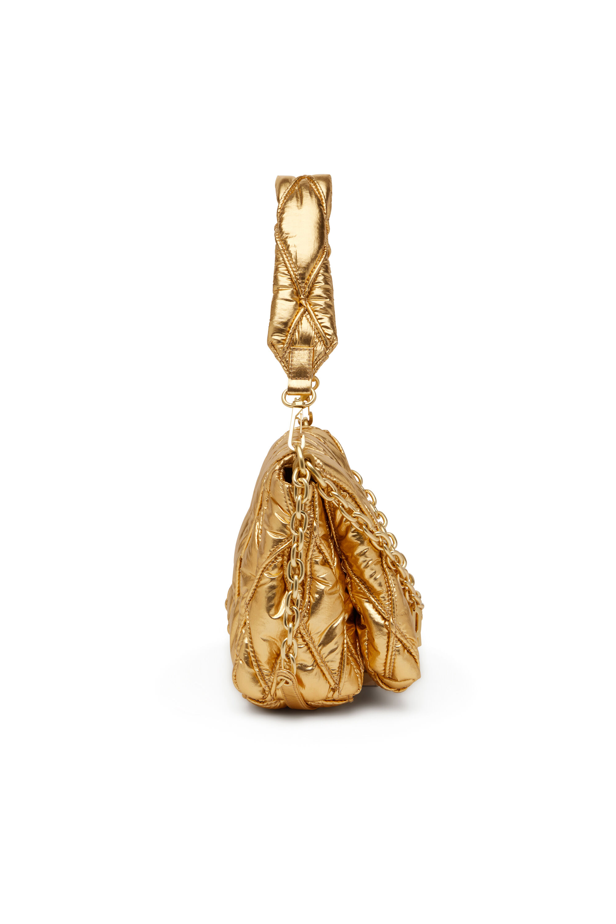 Diesel - CHARM-D SHOULDER M, Woman's Shoulder bag in quilted metallic nylon in Gold - 4
