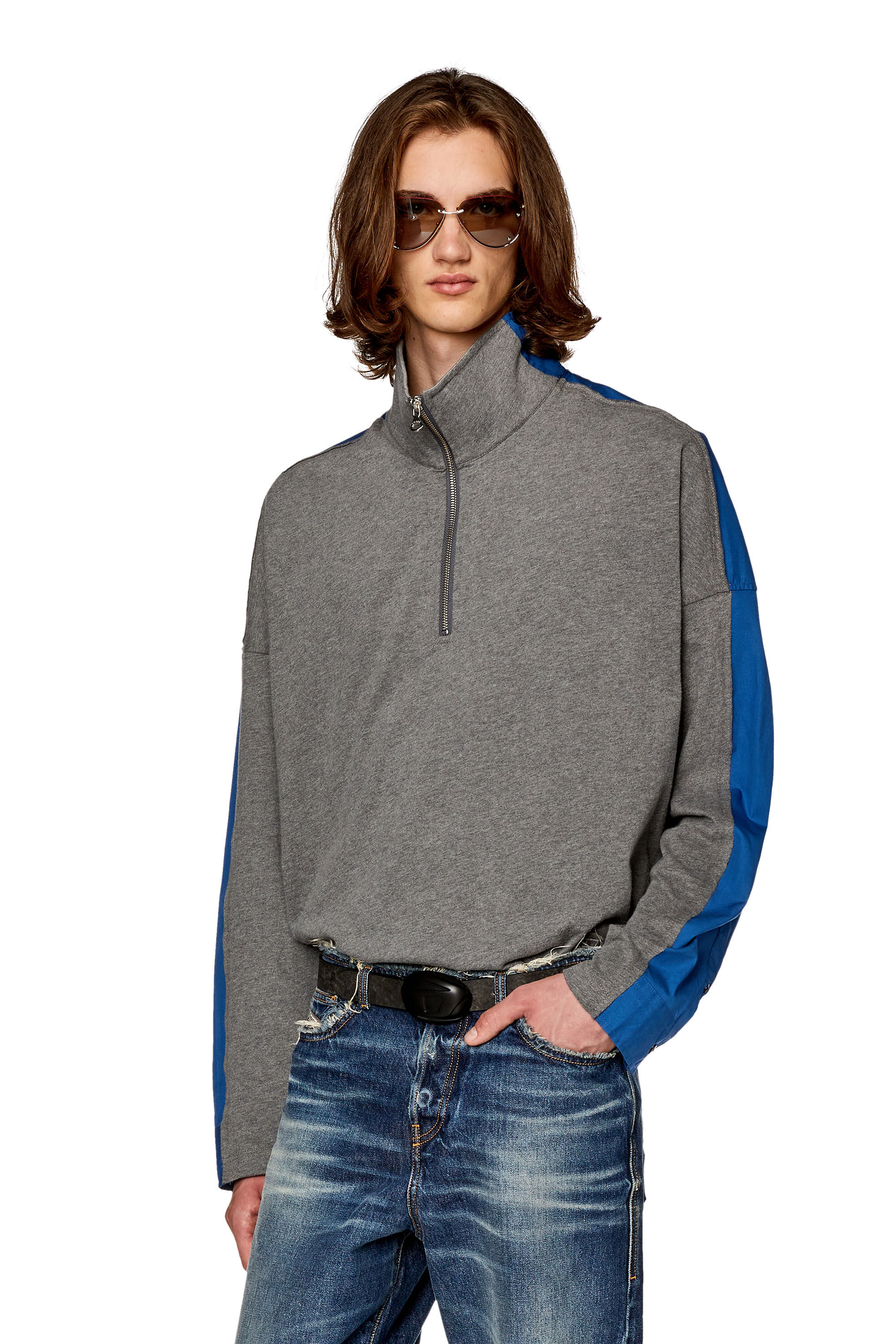 Diesel - S-GAND-A, Man's Hybrid shirt in jersey and poplin in Blue/Grey - 3