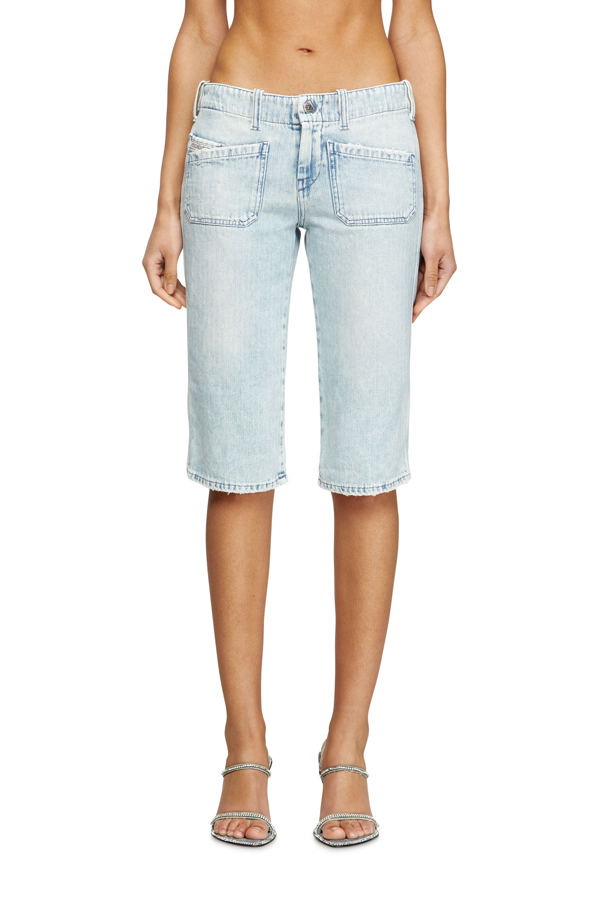 Diesel - DE-KEATE-SHORT, Woman's Capri shorts in herringbone denim in Light Blue - 3