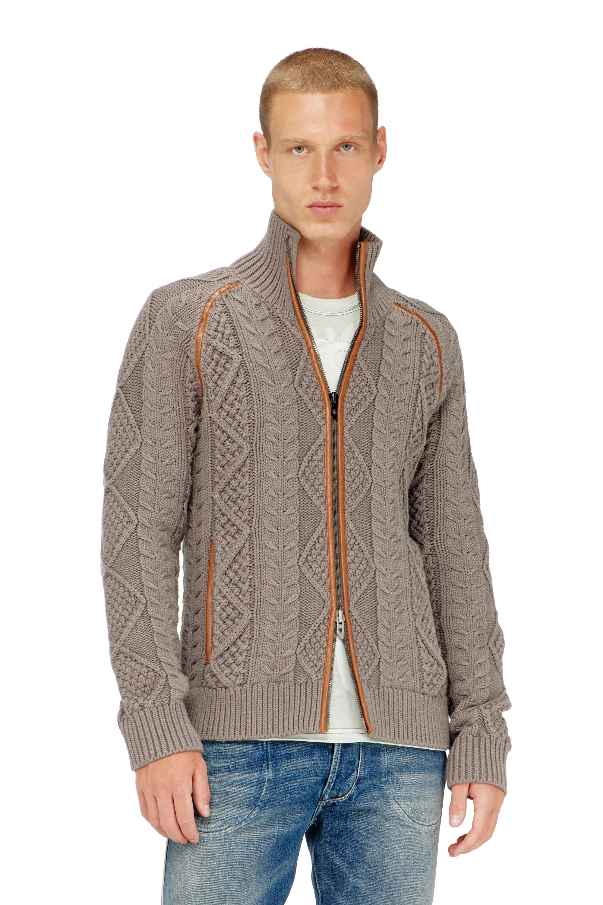 Diesel - K-INOKI, Man's Zip cardigan in cable knit in null - 3