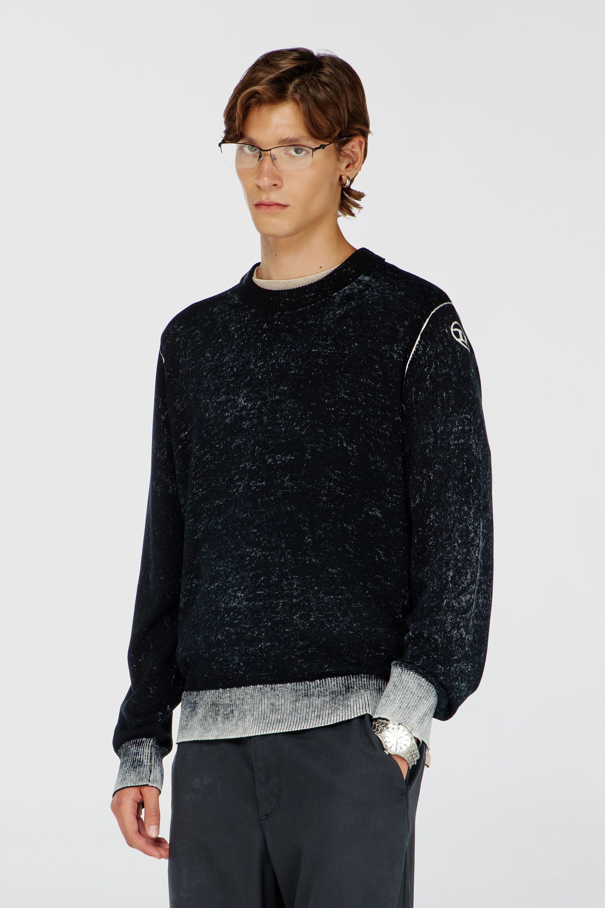 Diesel - K-LARENCE-B, Man's Reverse-print cotton jumper in Black - 3