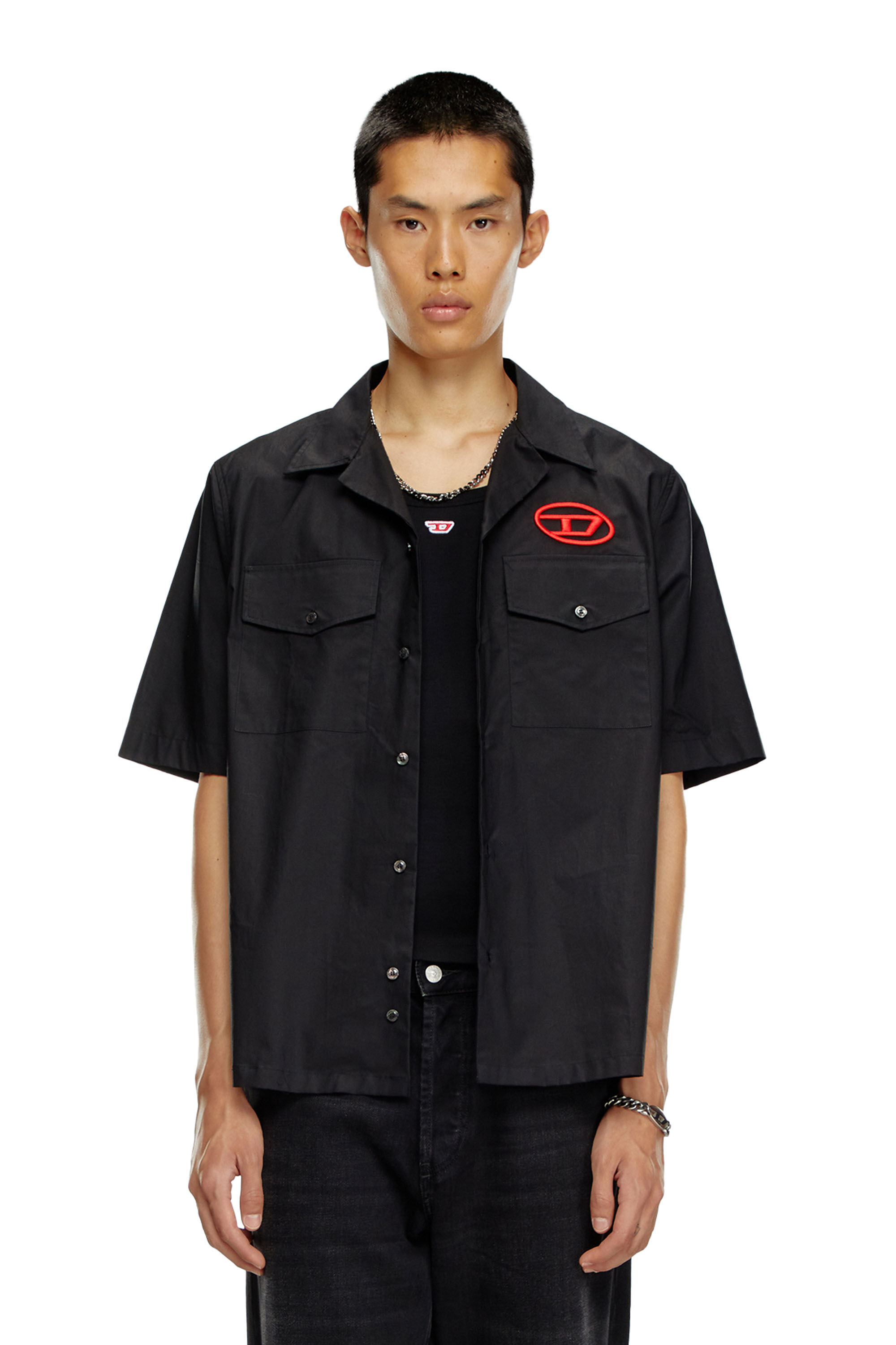 Diesel - S-MAC-22-B, Man Bowling shirt with embroidered logo in Black - Image 3
