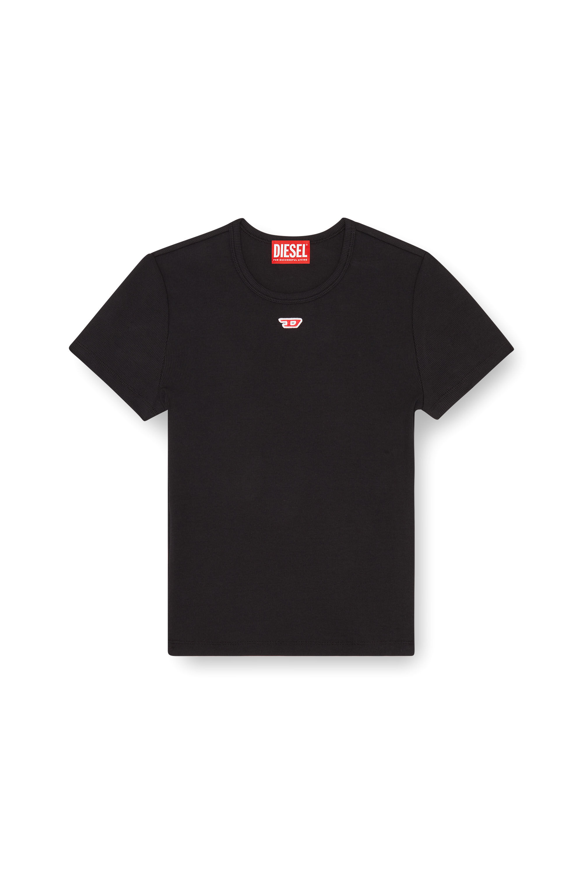 Diesel - T-ELE-LONG-D, Woman's T-shirt with D logo patch in Black - 2