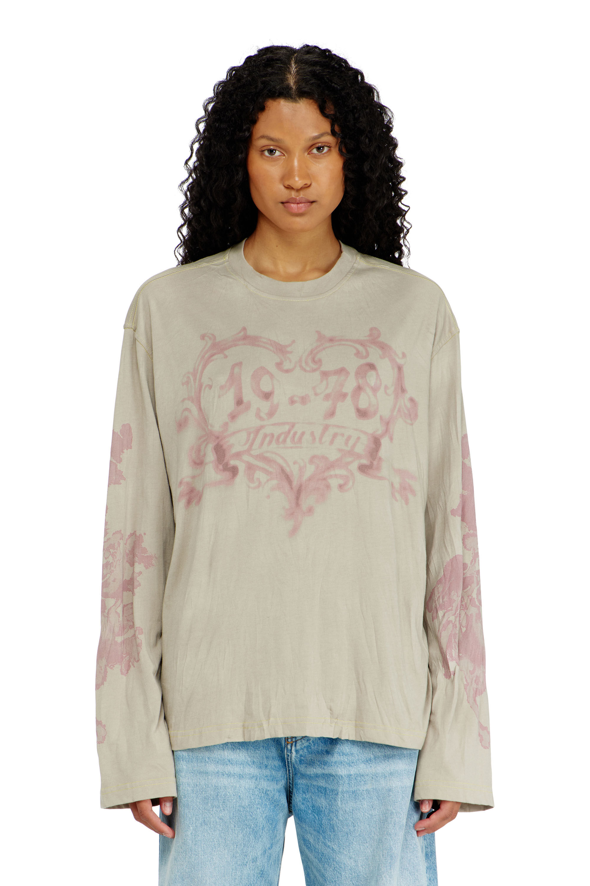 Diesel - T-HILARY-LS-AA1, Woman's Cotton long-sleeve T-shirt with graphic print in Beige - 3