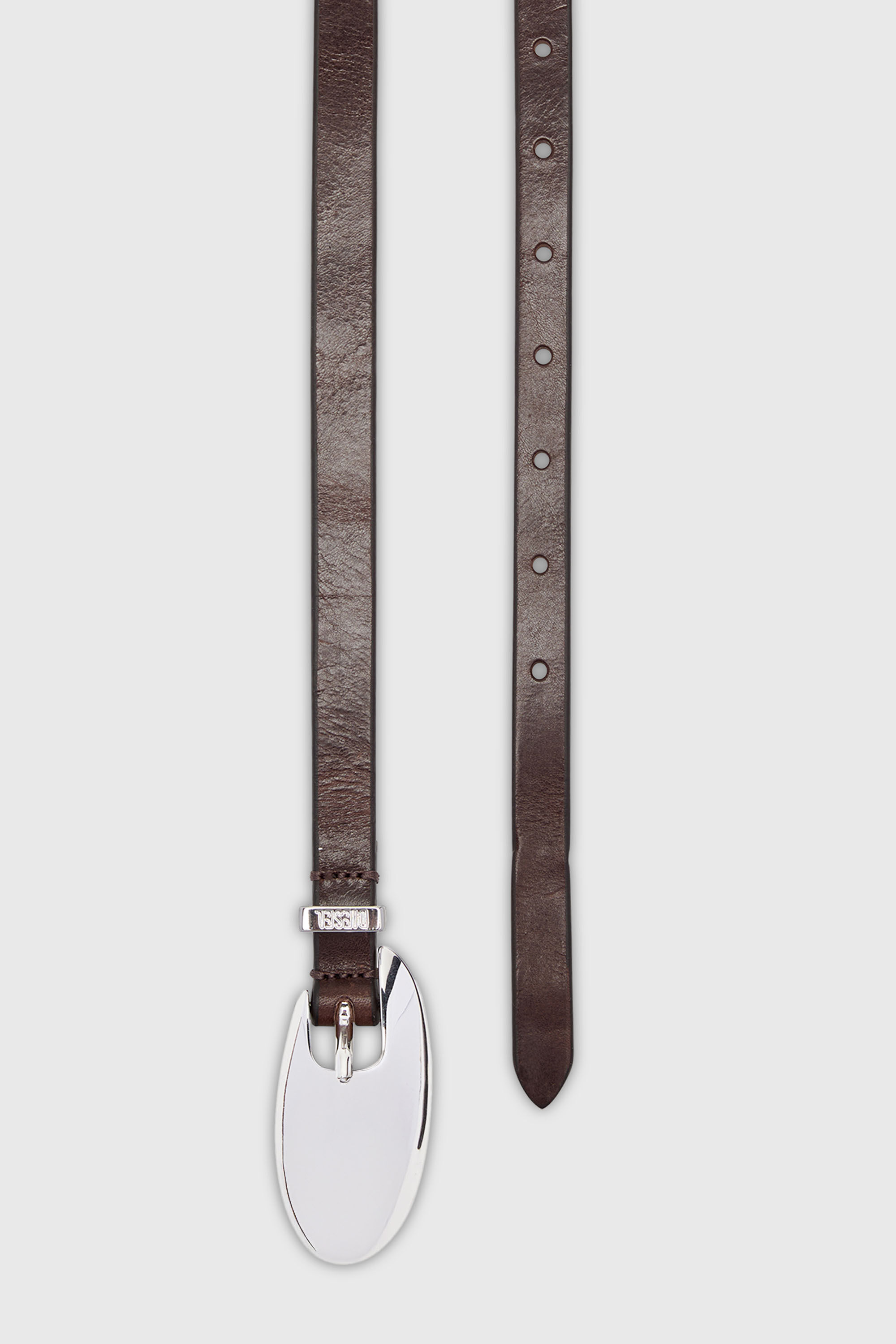 Diesel - B-ROP 15, Woman's 1.5cm slim leather belt with sculptural buckle in Brown - 3