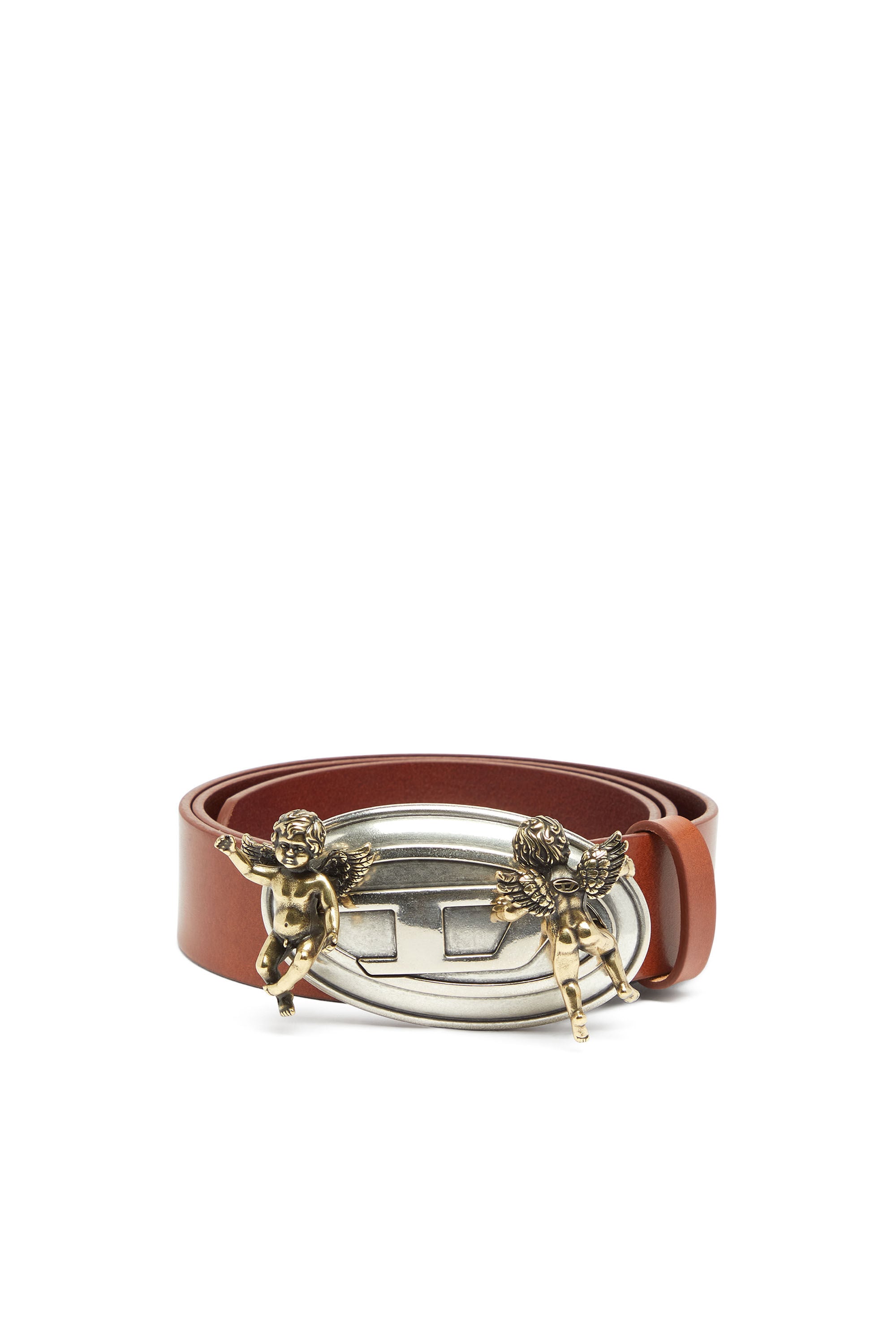 Diesel - B-OVAL ANGELS 35, Woman's 3.5cm leather belt with cherub Oval D buckle in Brown - 1