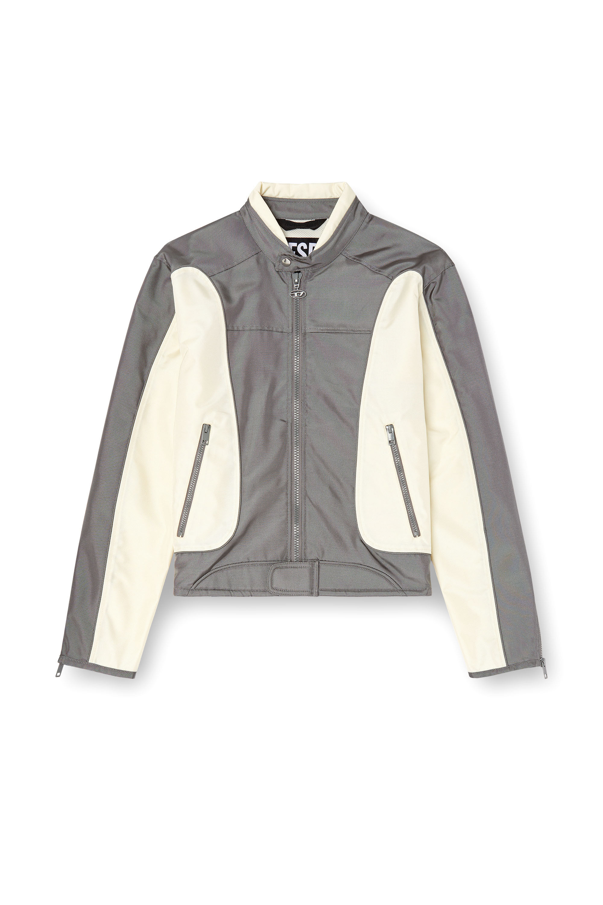 Diesel - J-BLINK-A, Man's Colour-block biker jacket with piping in Grey/White - 2