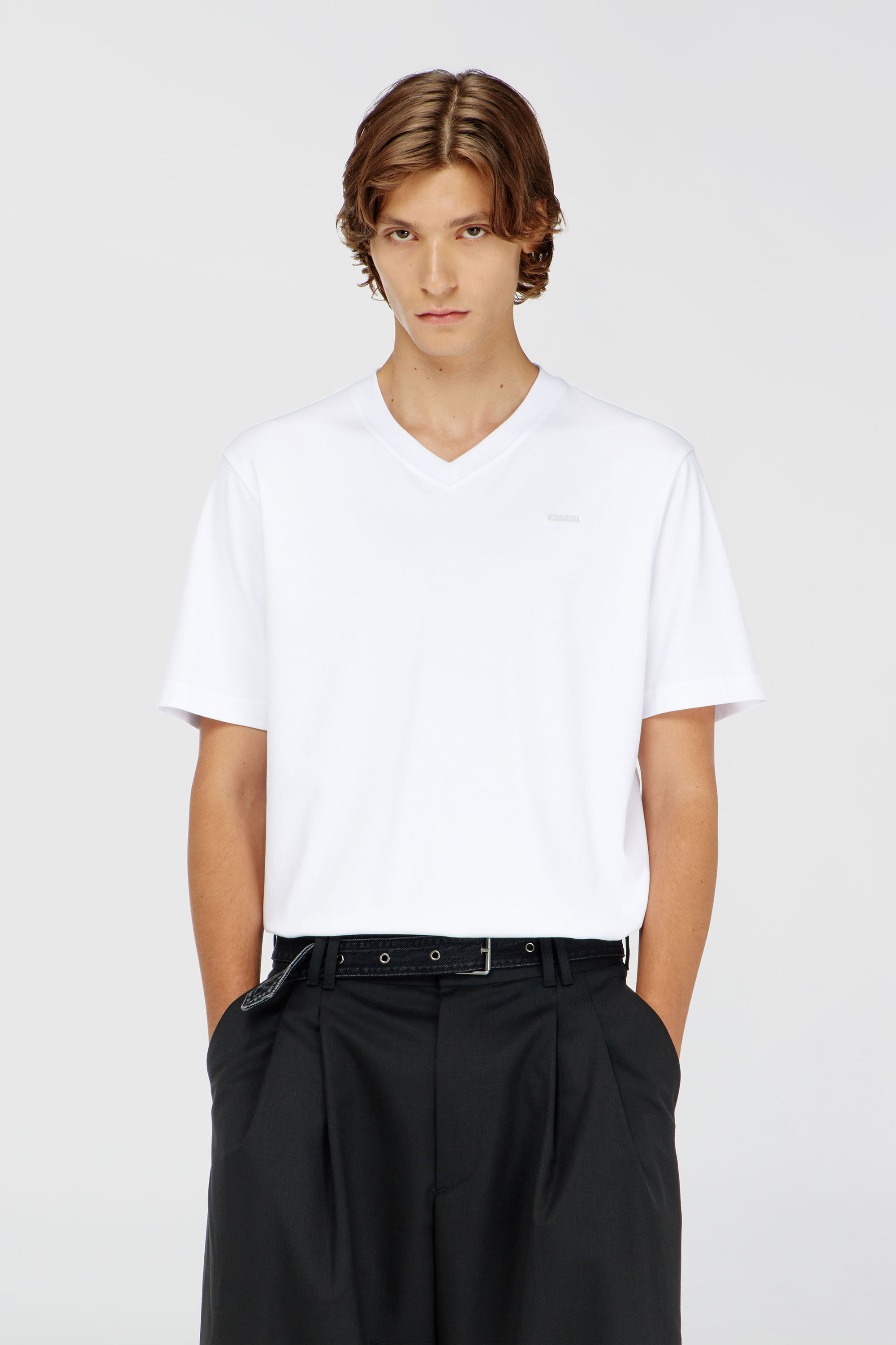 Diesel - T-ADJUST-V-MICRODIV, Man's V-neck T-shirt with micro logo embroidery in null - 3