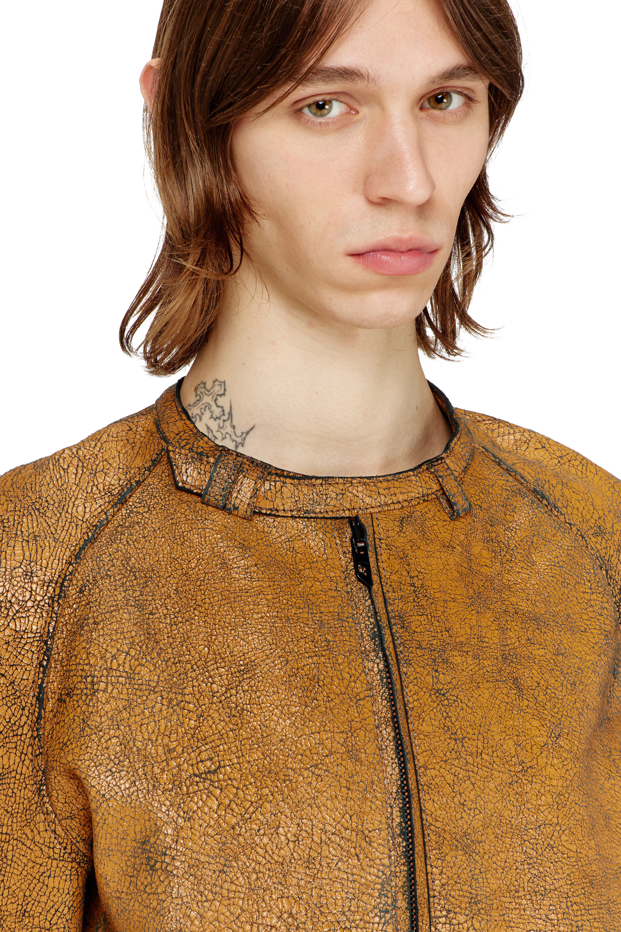 Diesel - L-NURI, Man's Cocoon-sleeve biker jacket in cracked leather in Brown - 5