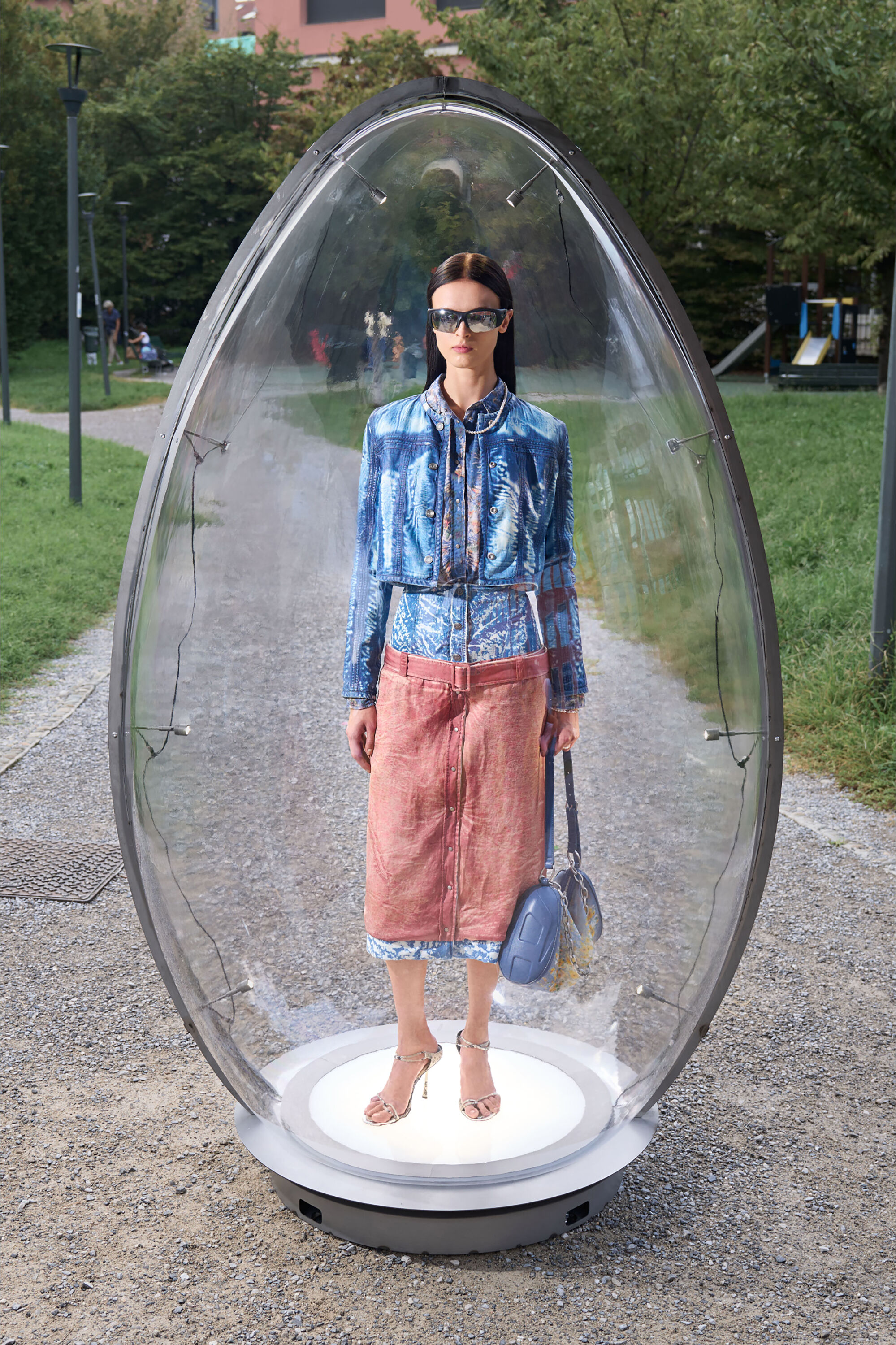 Diesel - O-SSIDO, Woman's Midi skirt with layered effect in Blue/Brown - 6