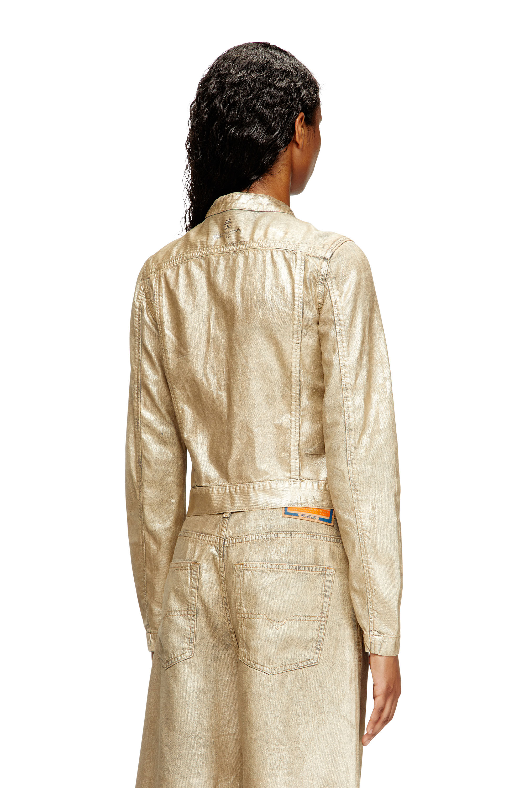 Diesel - Dile_Luna Jacket, Woman's Moto jacket in distressed metallic denim in Gold - 4