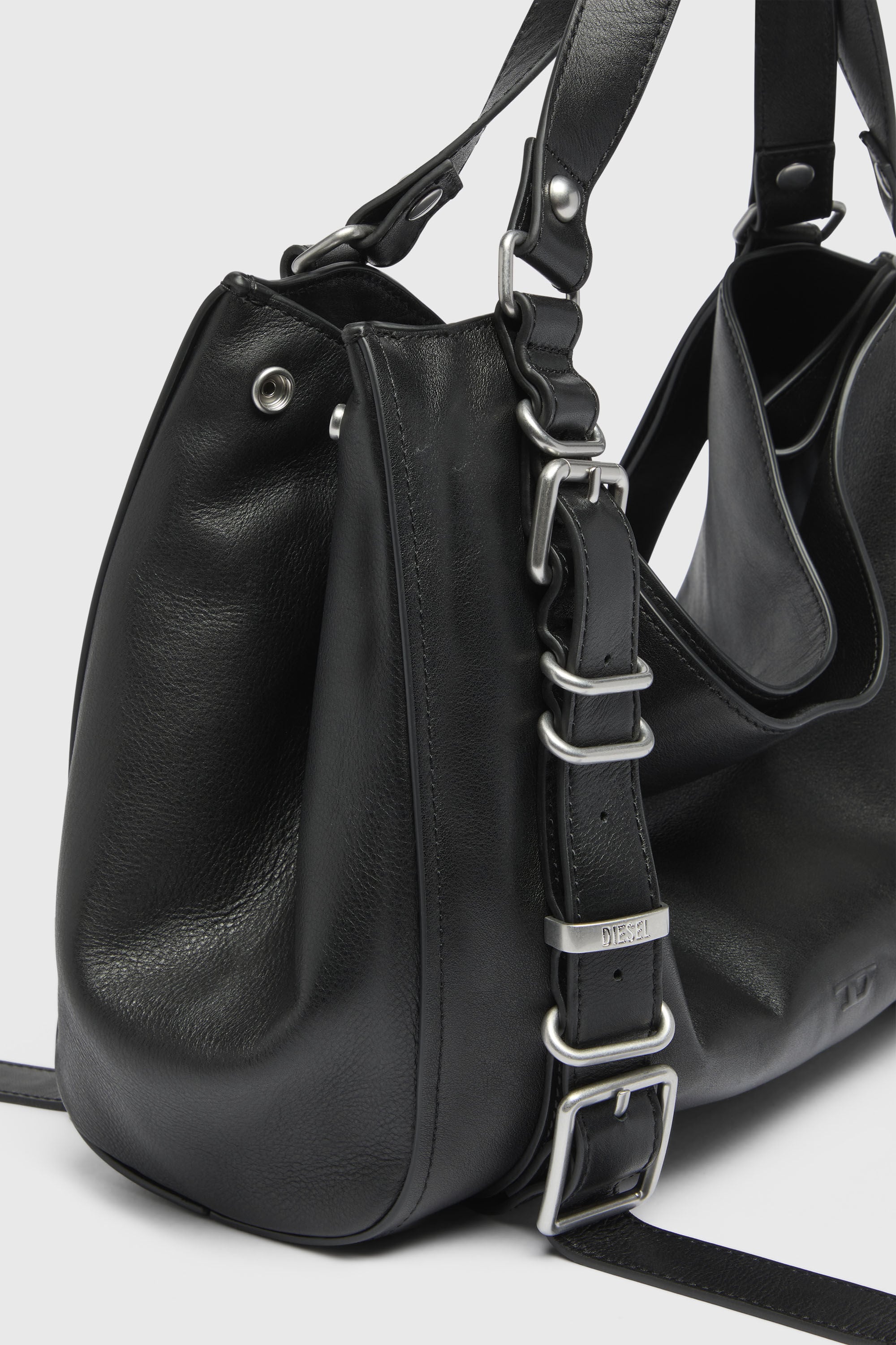 Diesel - D-ONE TOPHANDLE M, Unisex's D-One-Medium top-handle bag in treated leather in Black - 6