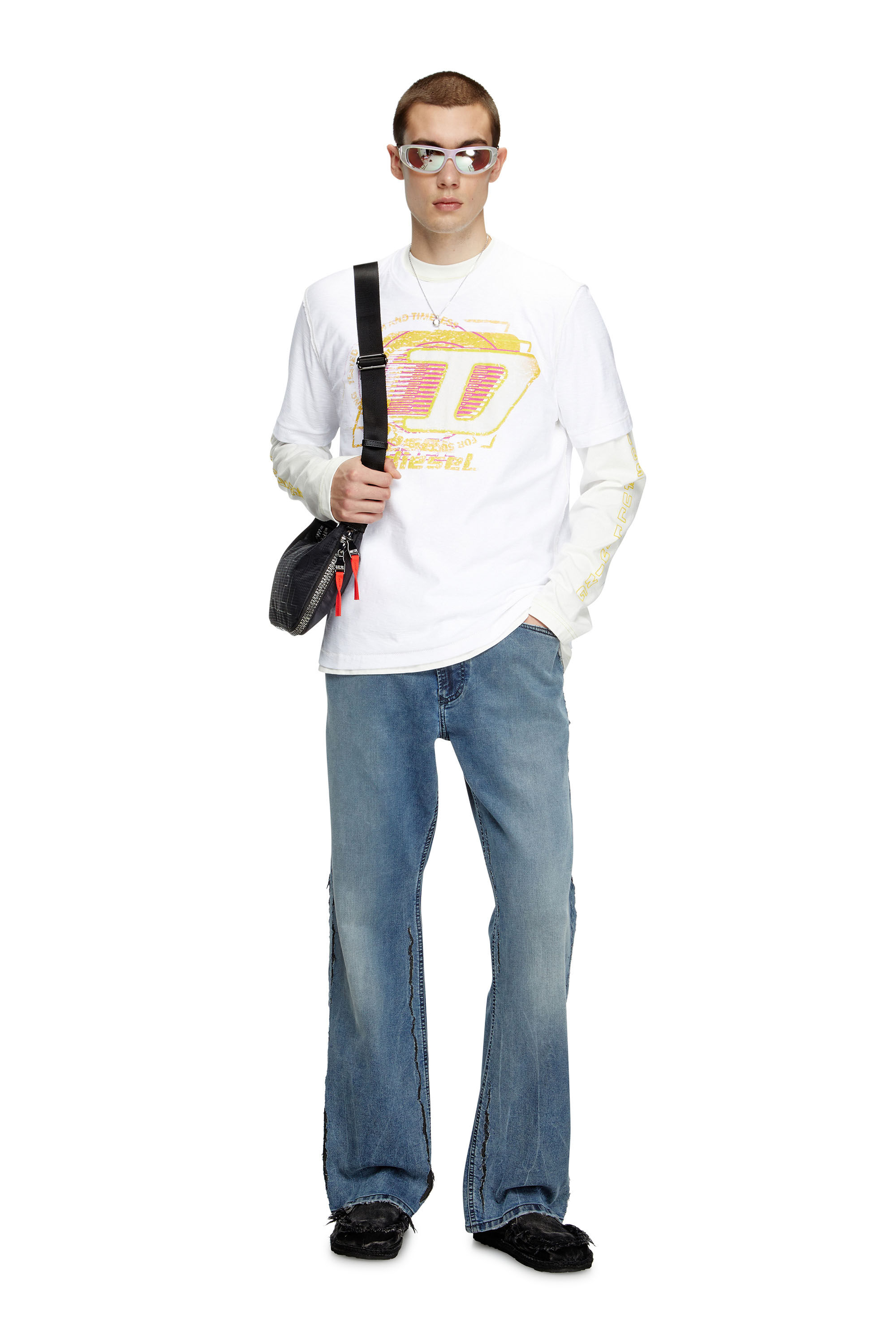 Diesel - T-ADJUST-R11, Man's Slub cotton T-shirt with flocked logo in White - 1