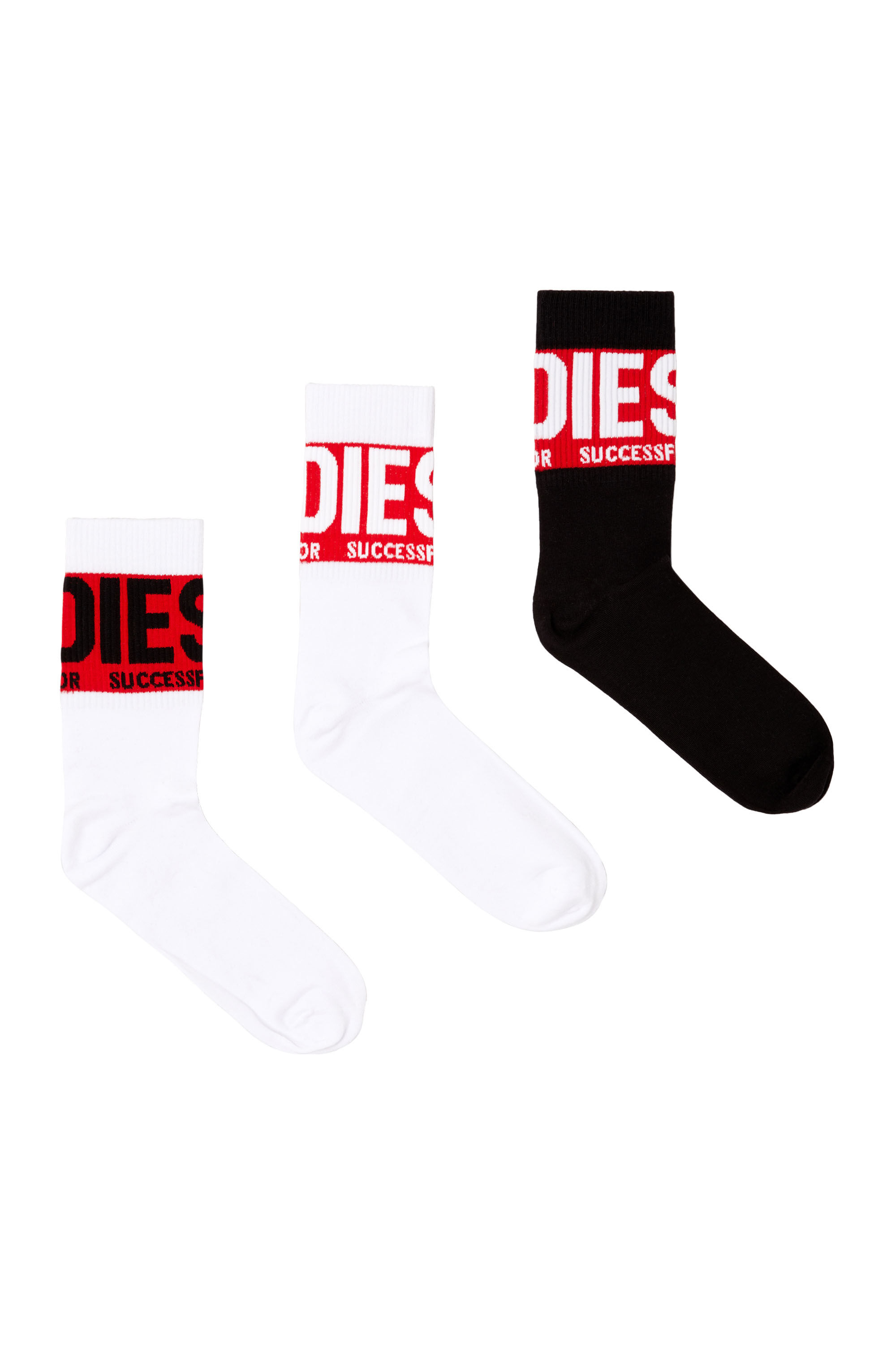 Diesel - SKM-RAY-THREEPACK, Man's 3-pack of socks with logo cuffs in White/Black - 1
