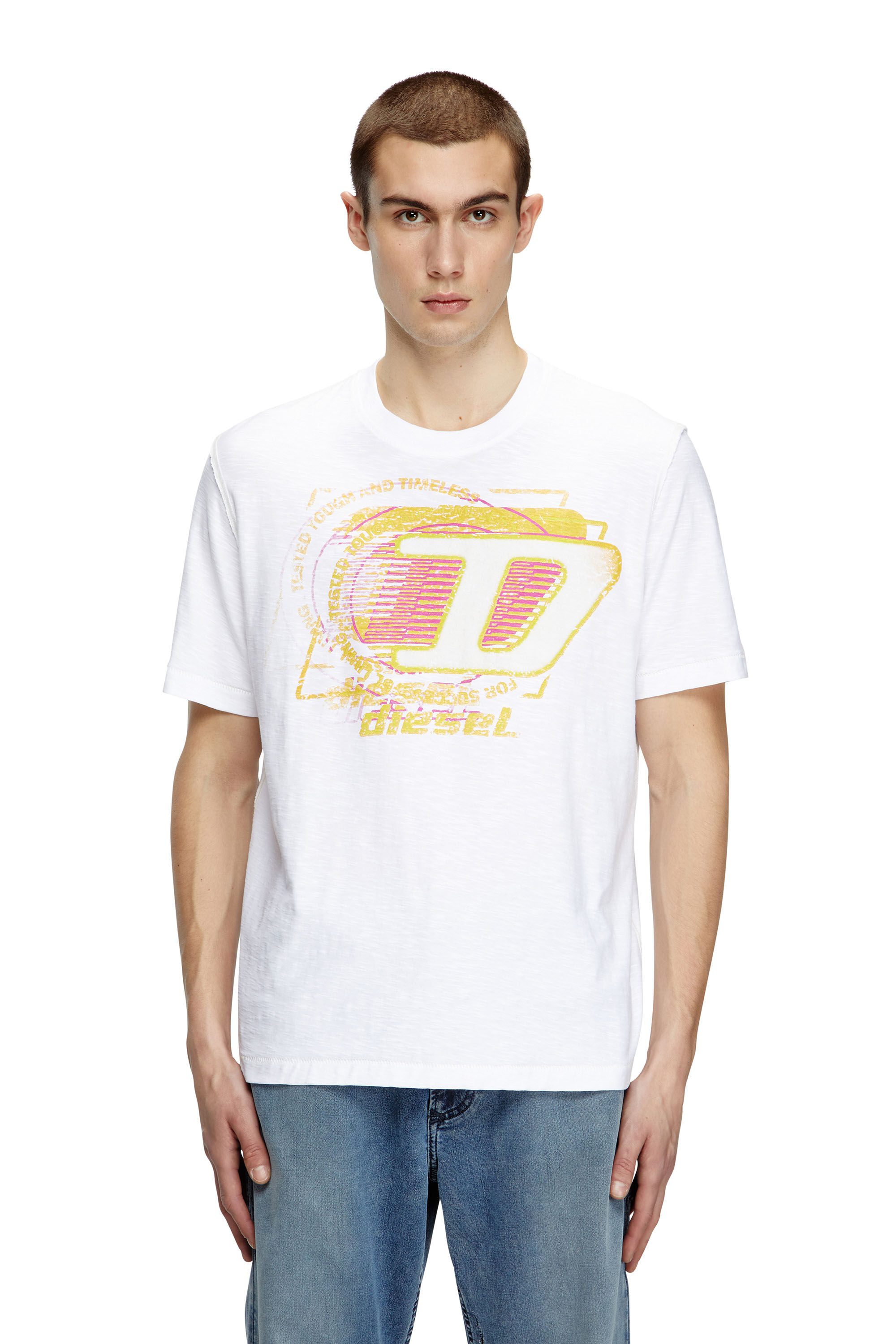 Diesel - T-ADJUST-R11, Man's Slub cotton T-shirt with flocked logo in White - 3
