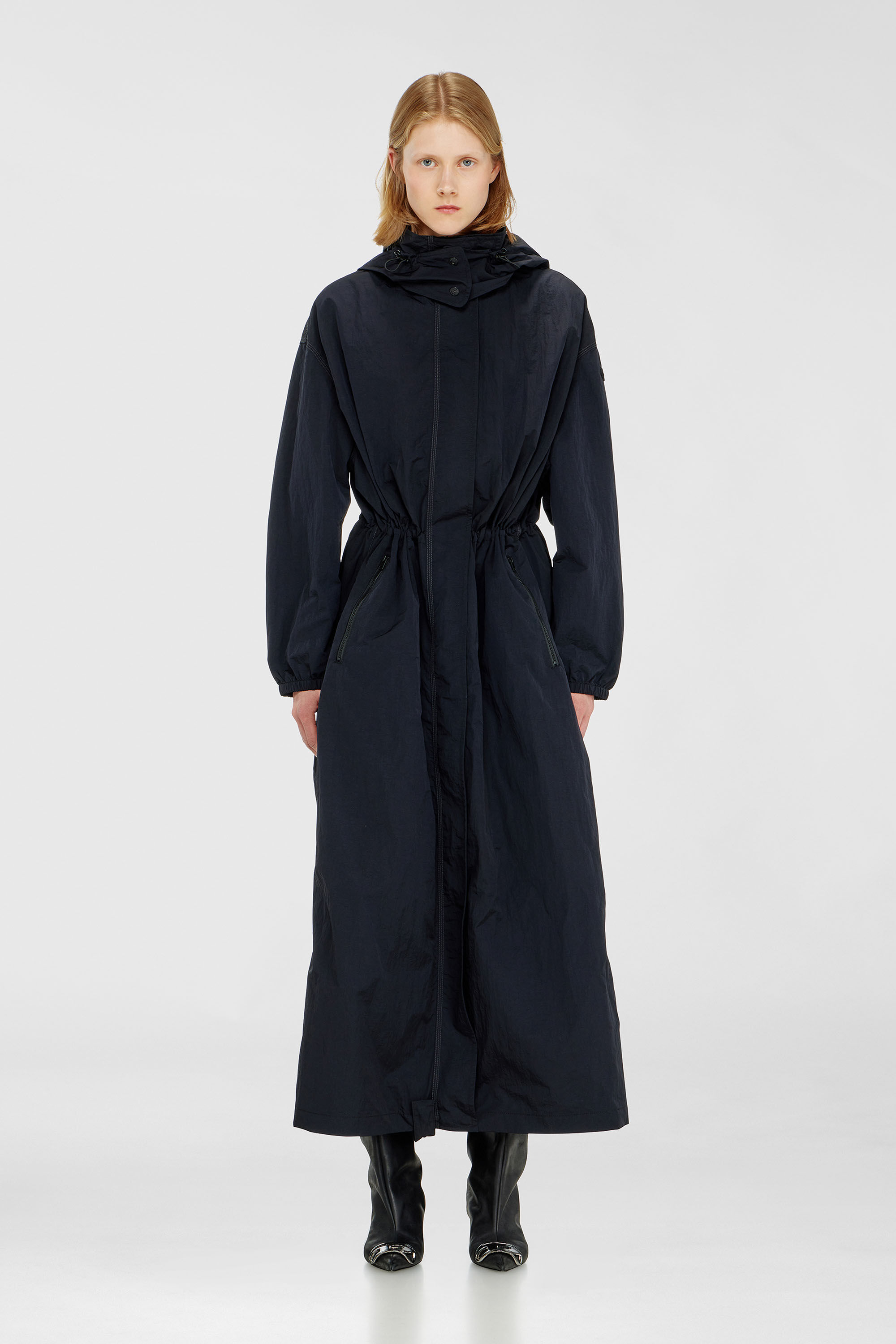 Diesel - G-ASTER-T1, Woman's Nylon trench coat with detachable hood in Night Blue - 3