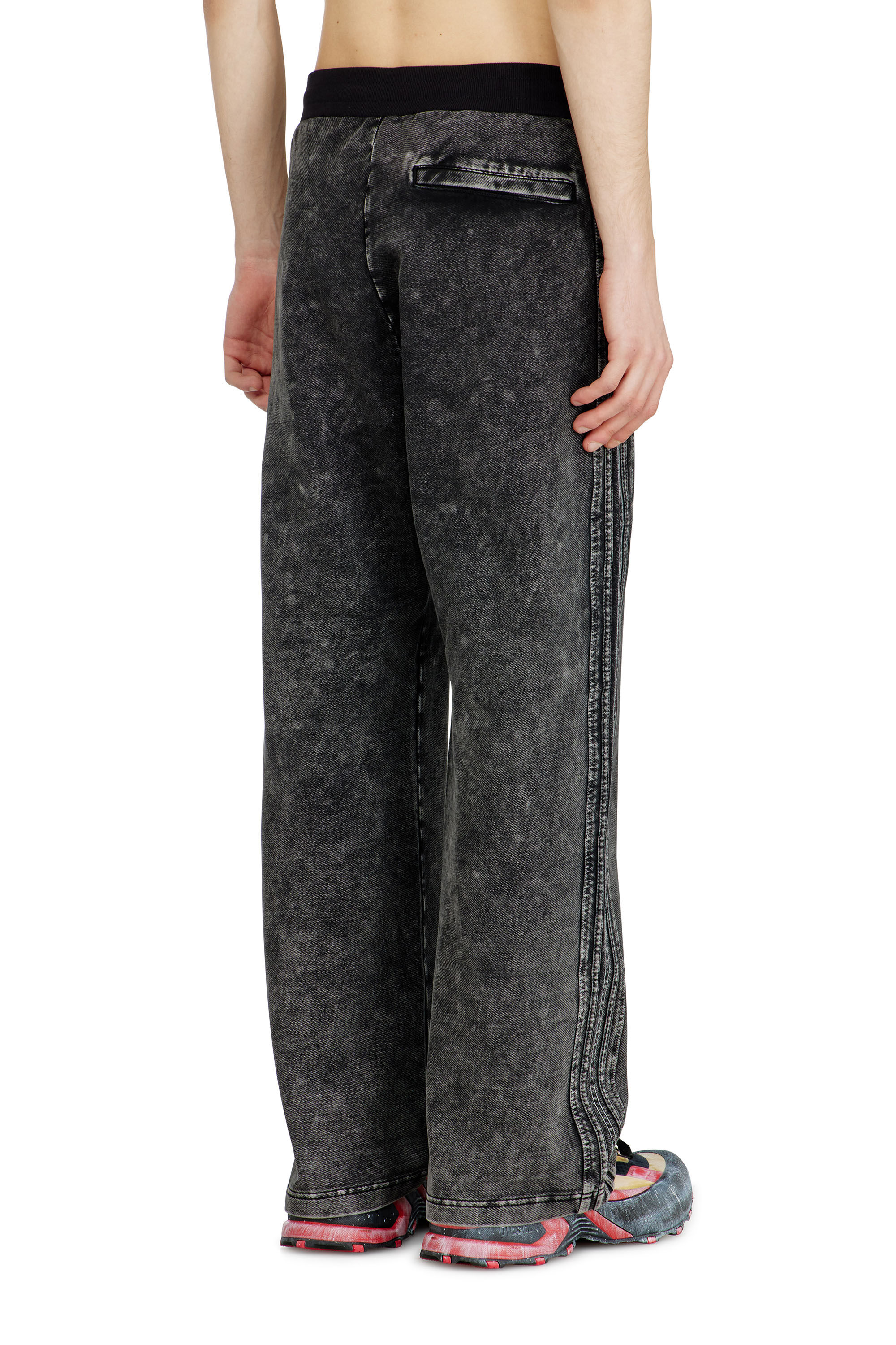 Diesel - P-ALT, Man's Denim-look sweatpants with side bands in Black/Dark grey - 3