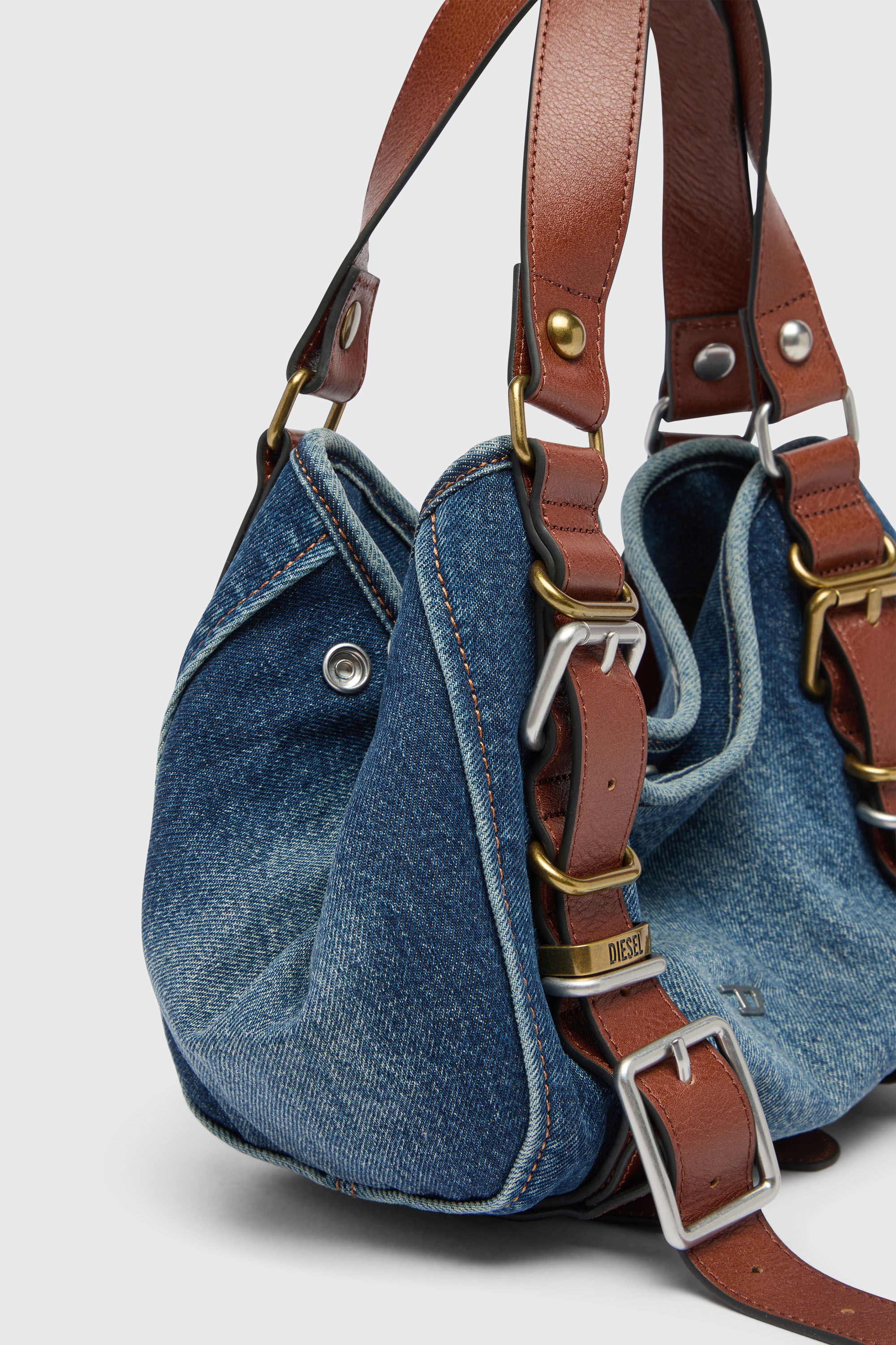 Diesel - D-ONE TOPHANDLE S, Woman's D-One-Small top-handle bag in denim and leather in Blue - 5