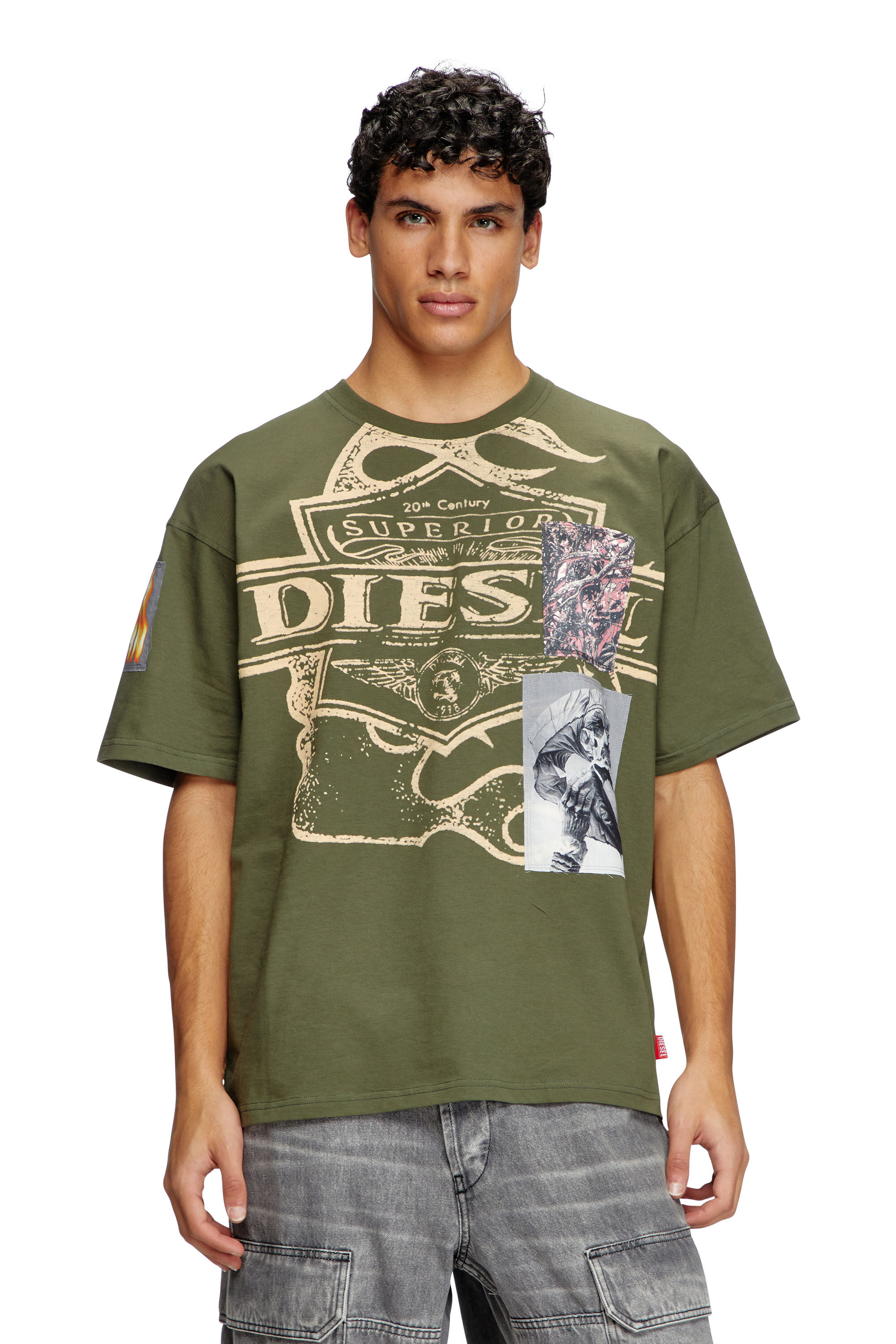 Diesel - T-BOXT-SLITS-R8, Man's T-shirt with patch detail in Olive Green - 3
