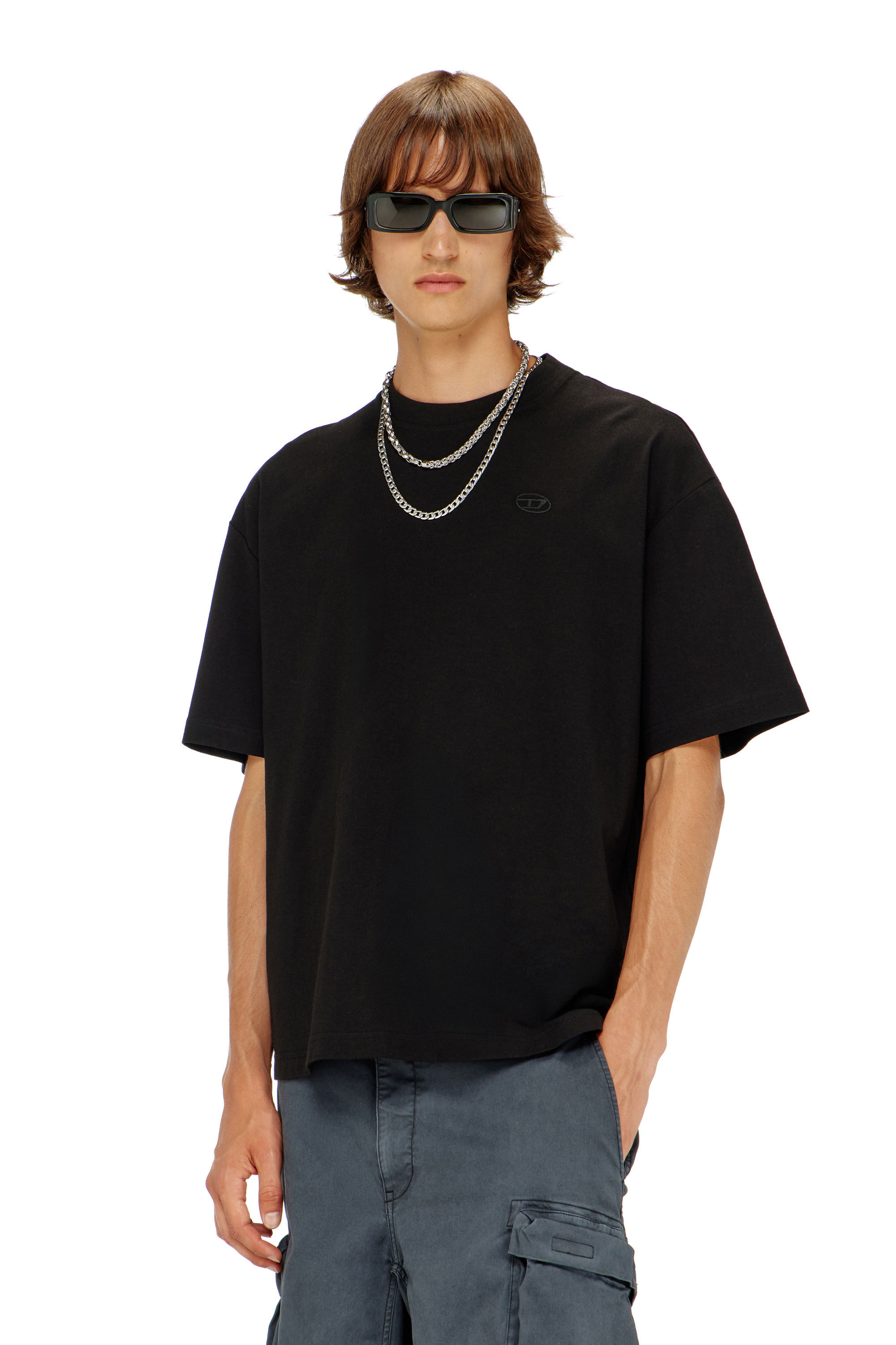 Diesel - T-BOGGY-MEGOVAL-D, Man's T-shirt with maxi oval D embroidery in Black - 3