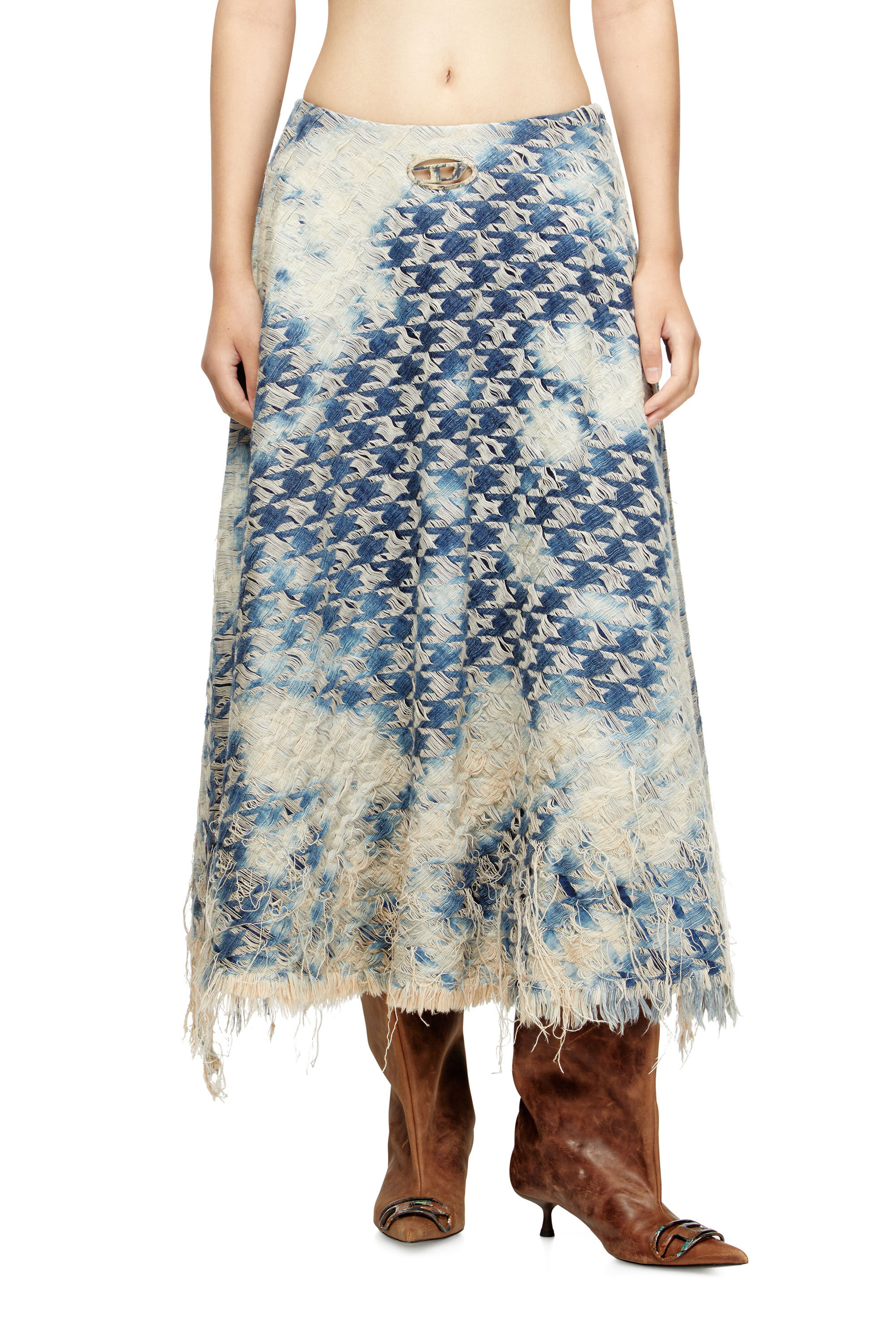 Diesel - DE-ANNET-FSH1, Woman's Midi skirt in houndstooth-weave denim in Medium blue - 3